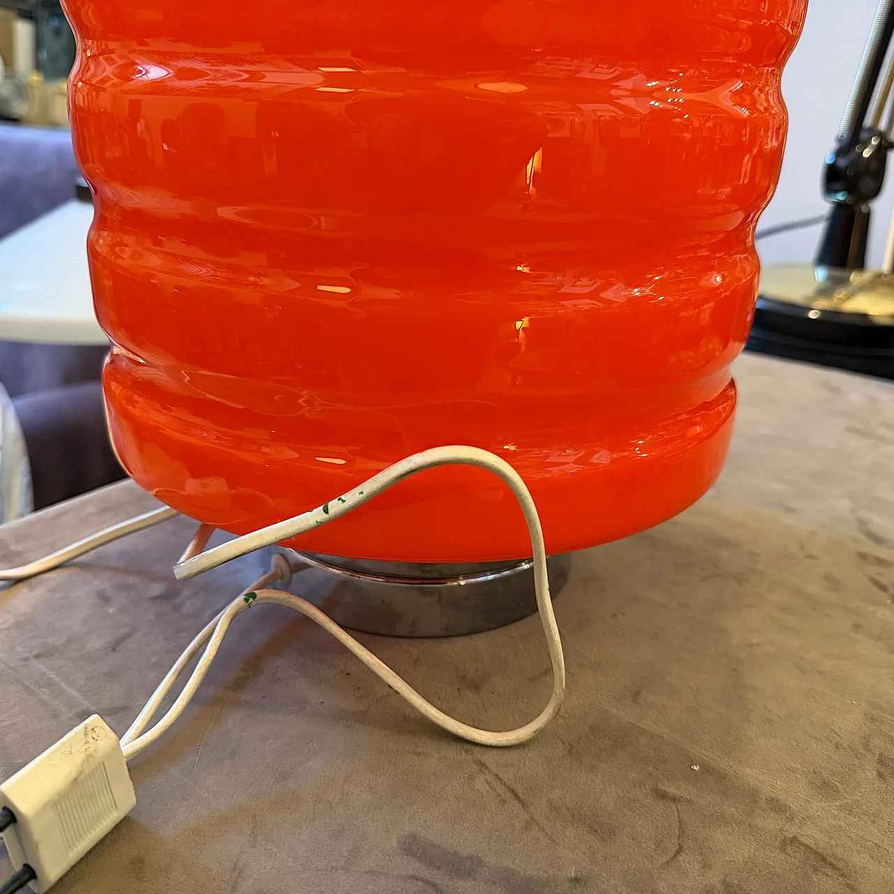 Space Age chromed metal and orange glass table lamp, 1990s 5