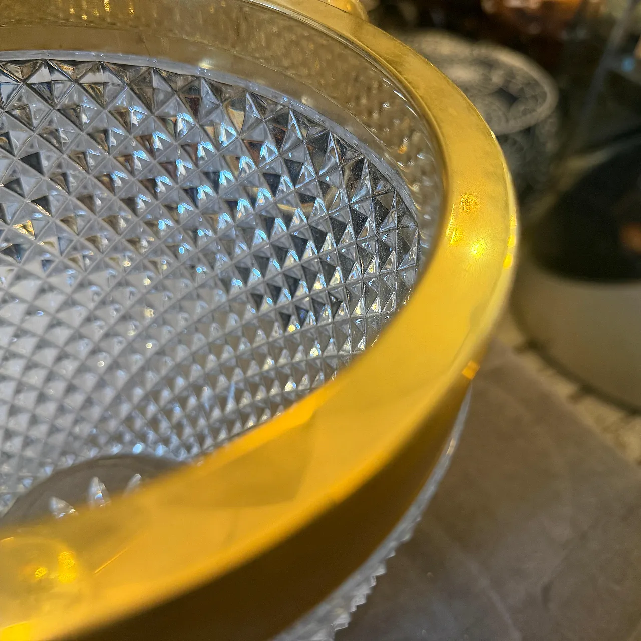 Modernist crystal and gilded metal champagne cooler, 1980s 4