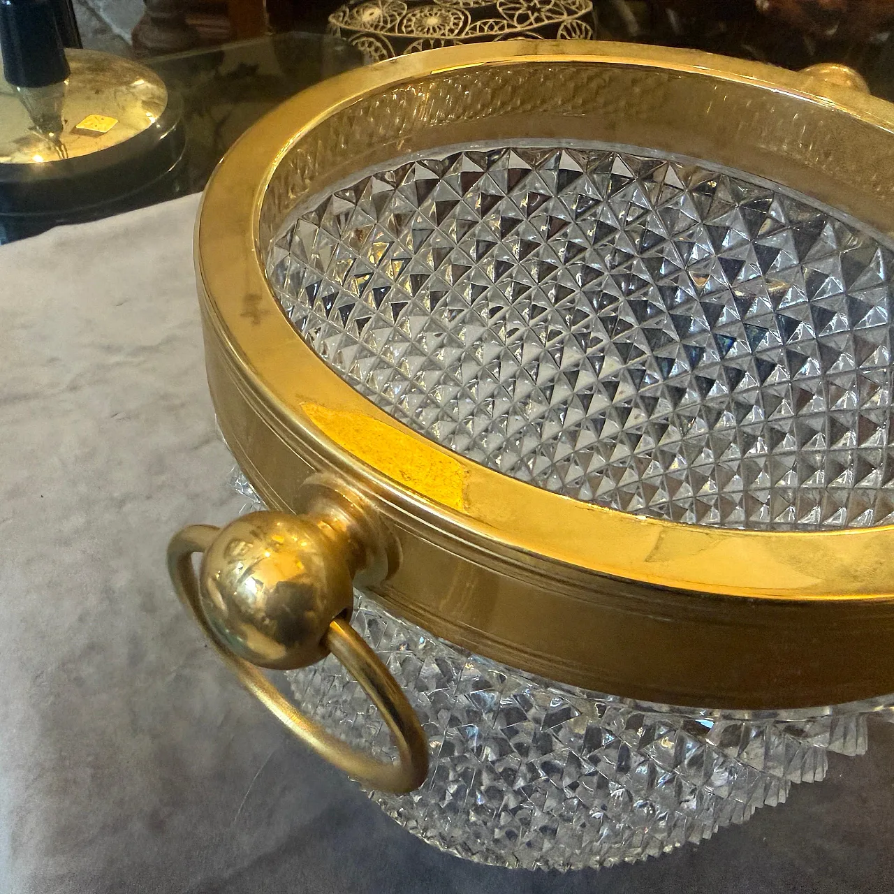 Modernist crystal and gilded metal champagne cooler, 1980s 7