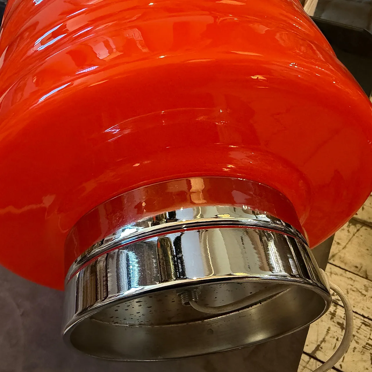 Space Age chromed metal and orange glass table lamp, 1990s 10