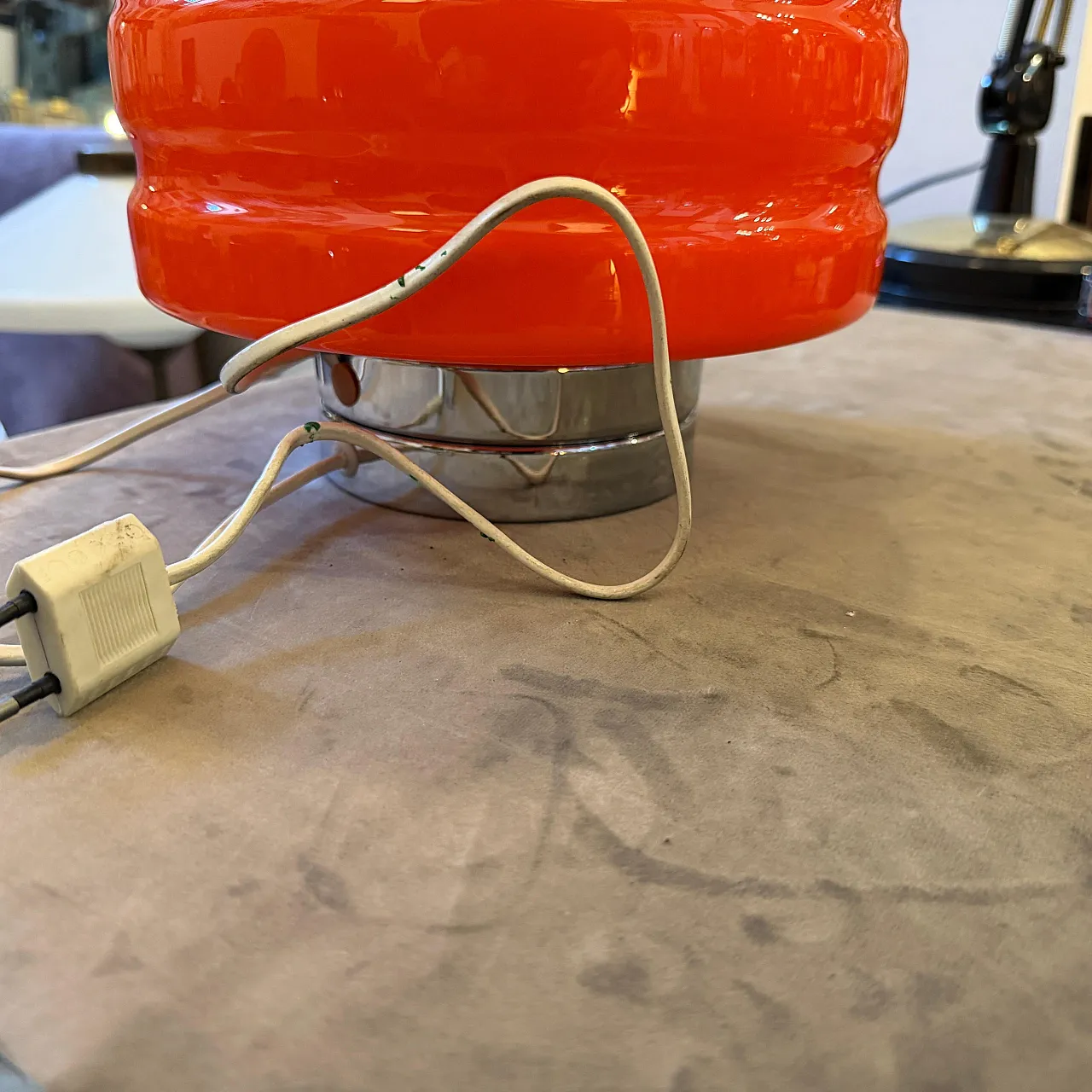 Space Age chromed metal and orange glass table lamp, 1990s 11