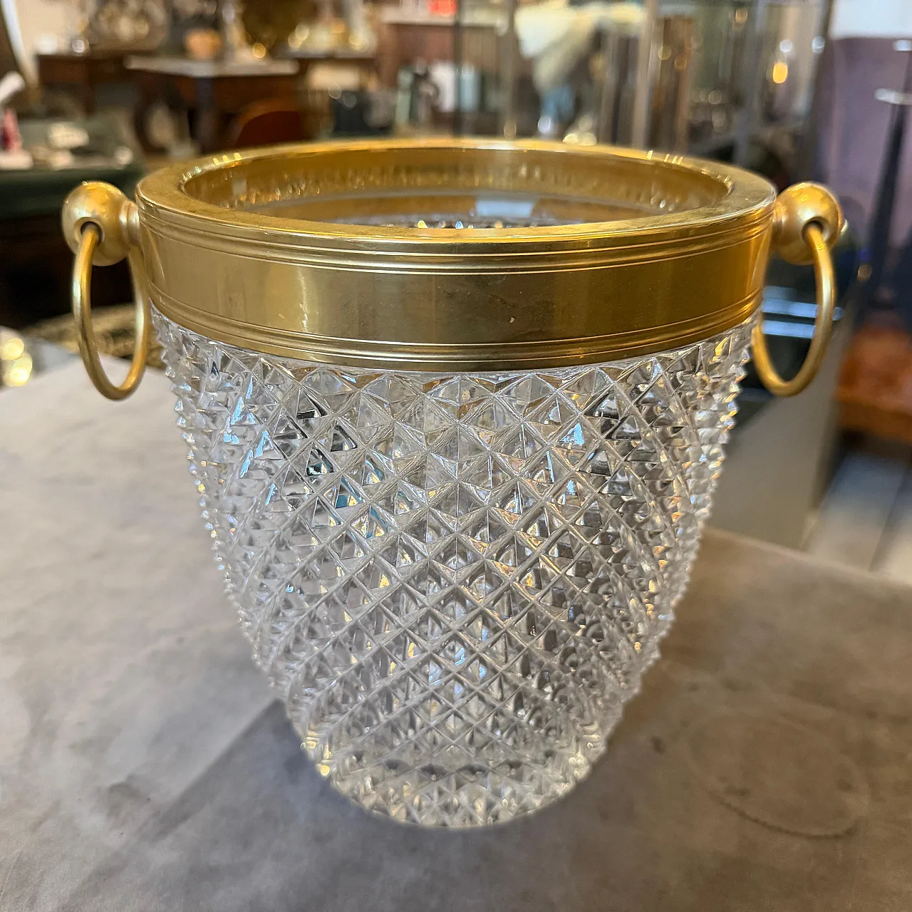 Modernist crystal and gilded metal champagne cooler, 1980s 11