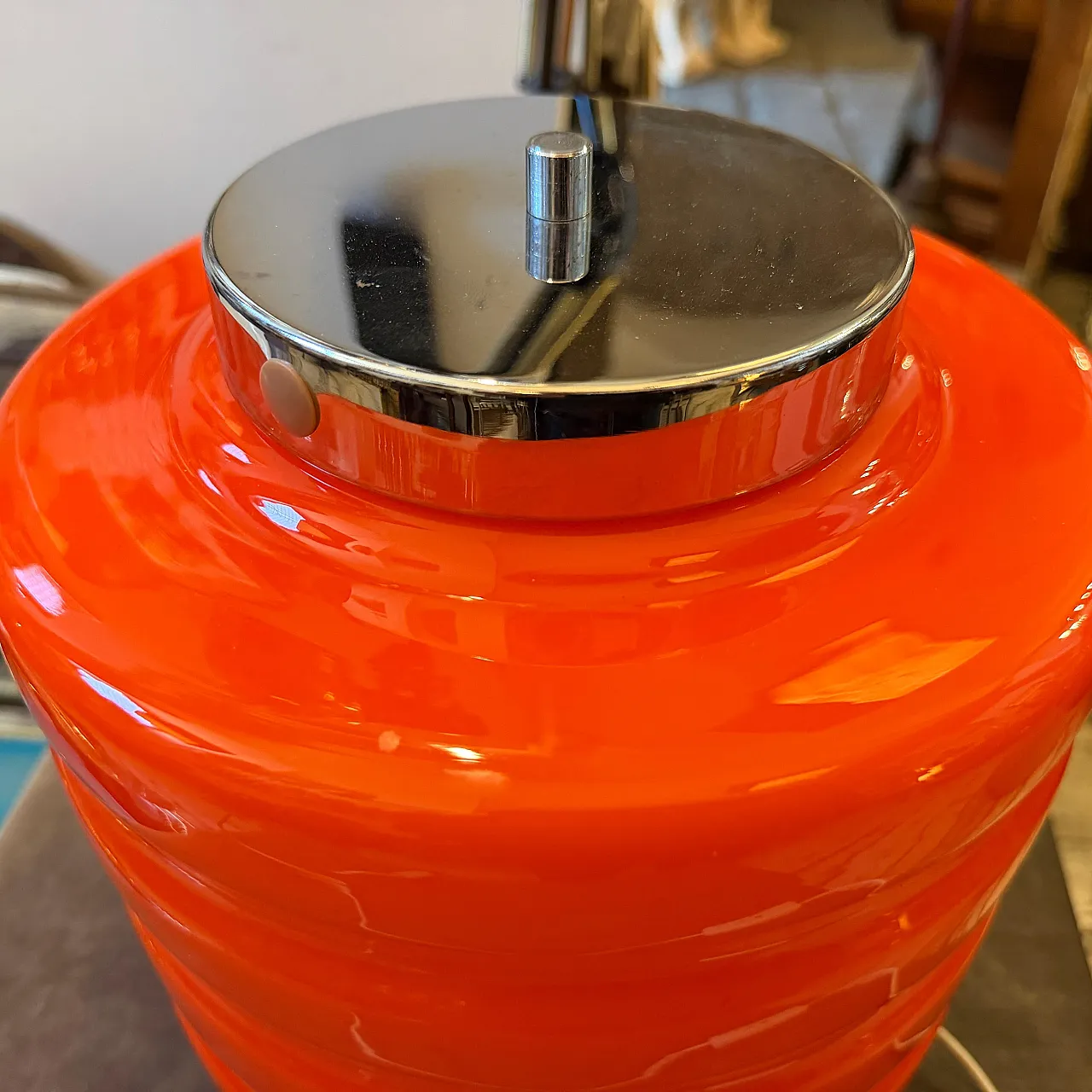 Space Age chromed metal and orange glass table lamp, 1990s 12