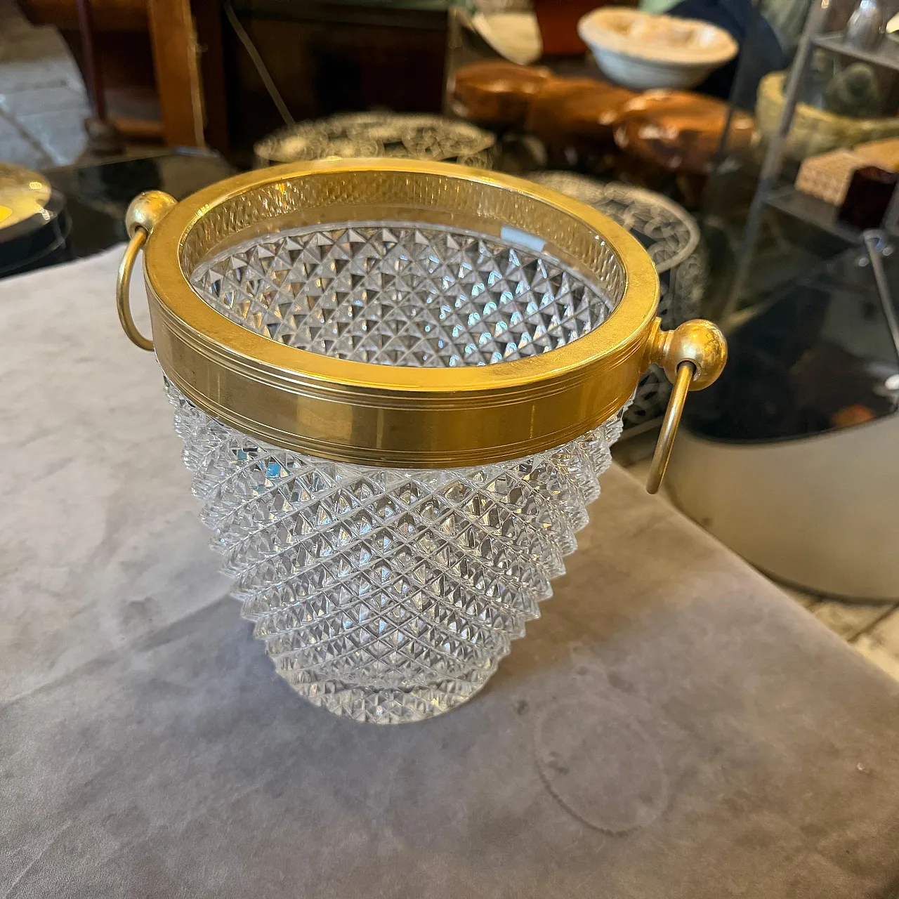 Modernist crystal and gilded metal champagne cooler, 1980s 12