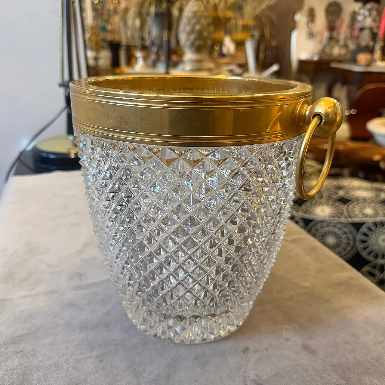 Modernist crystal and gilded metal champagne cooler, 1980s 13