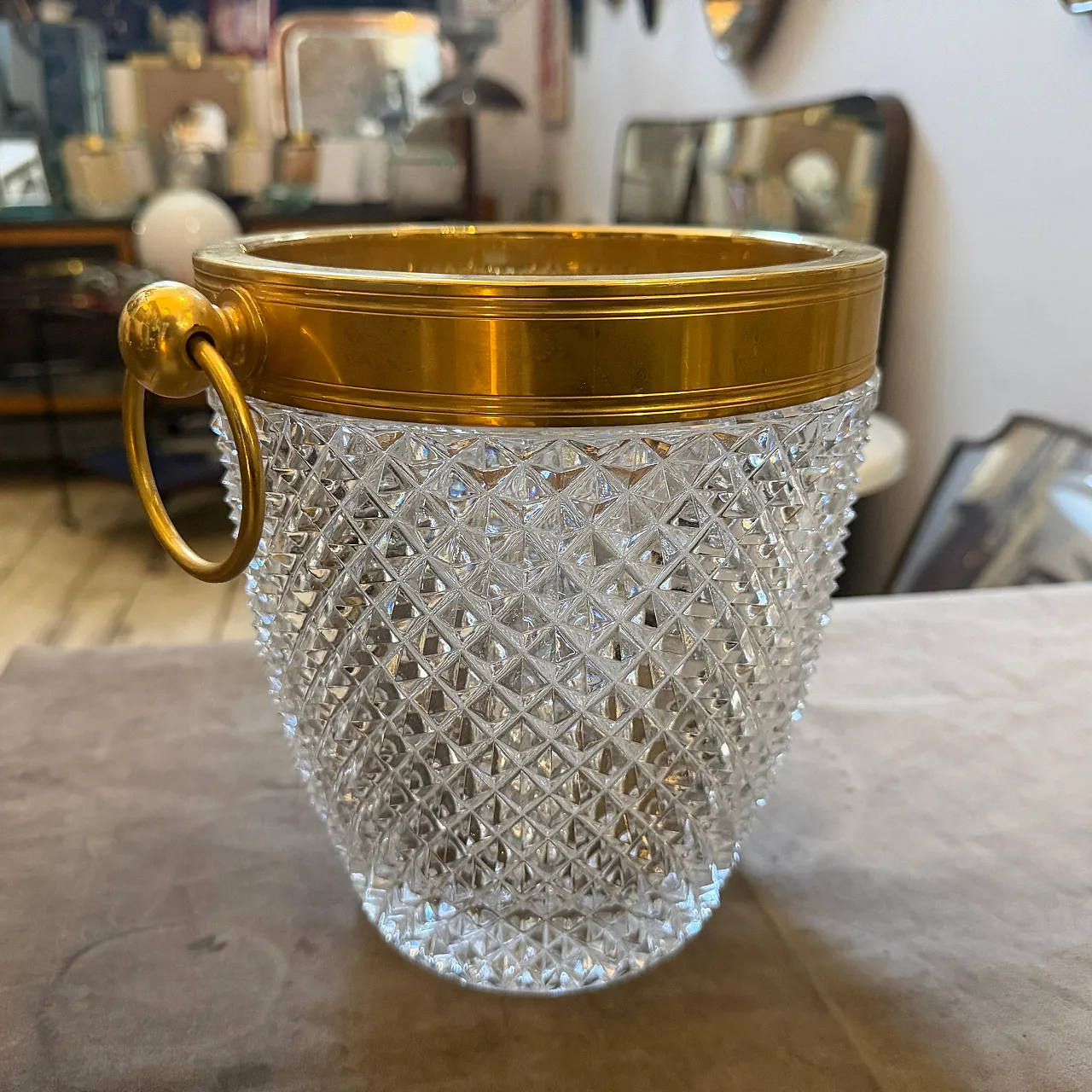 Modernist crystal and gilded metal champagne cooler, 1980s 18
