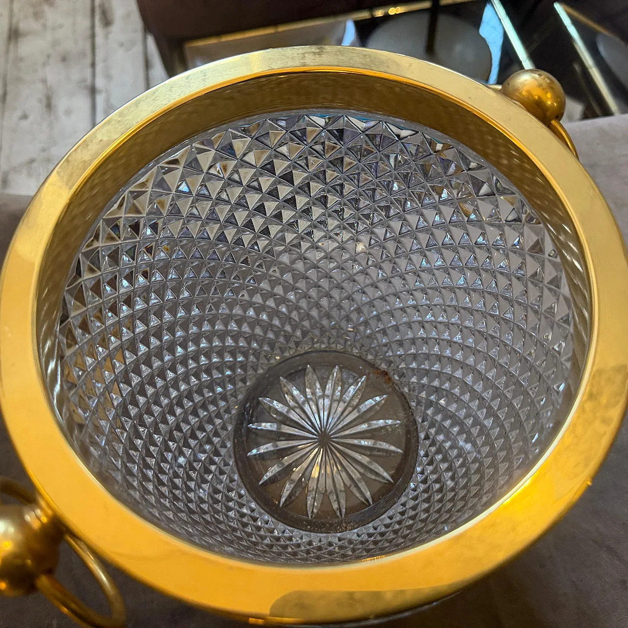 Modernist crystal and gilded metal champagne cooler, 1980s 19