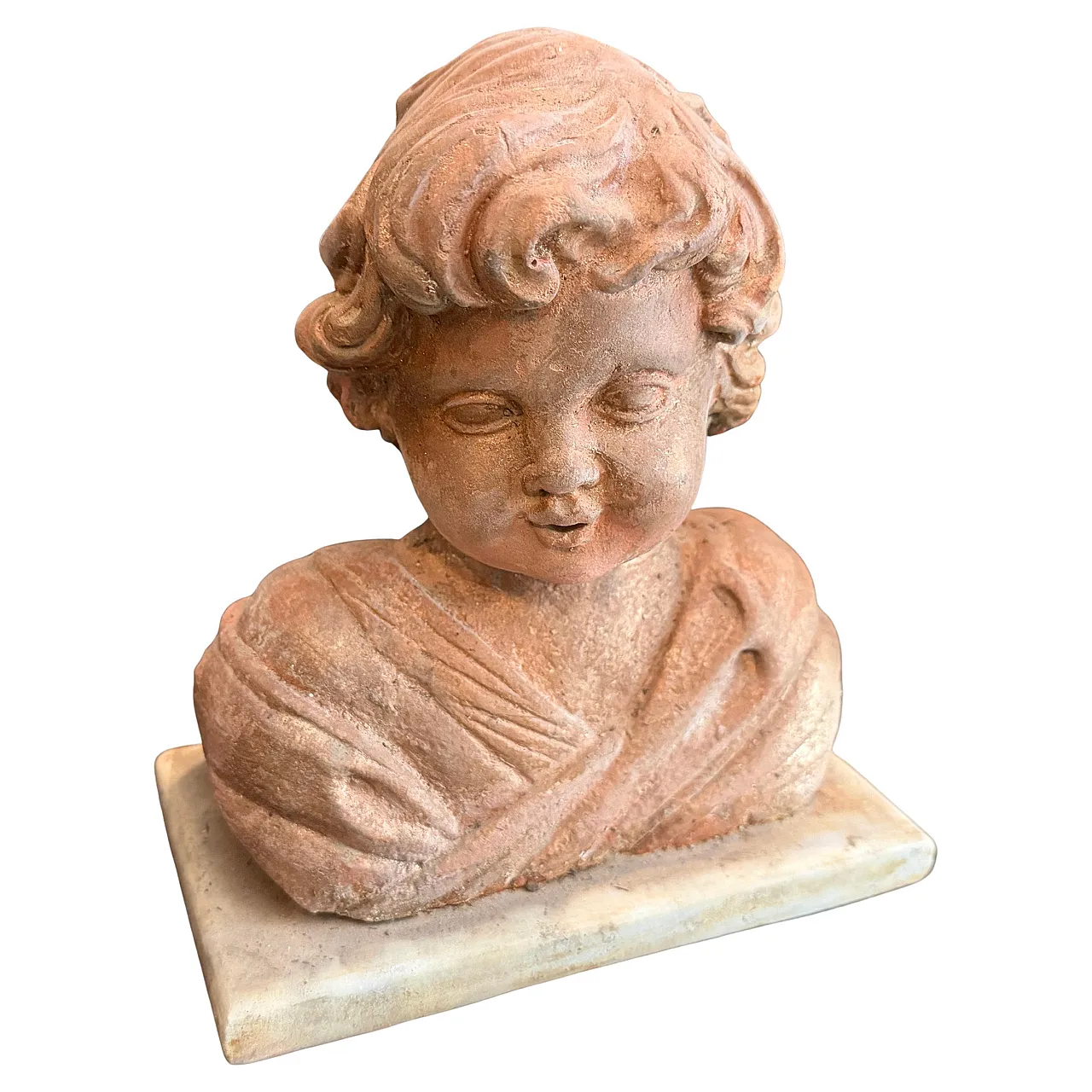 Putto, mixed stone sculpture with marble base, 1940s 1