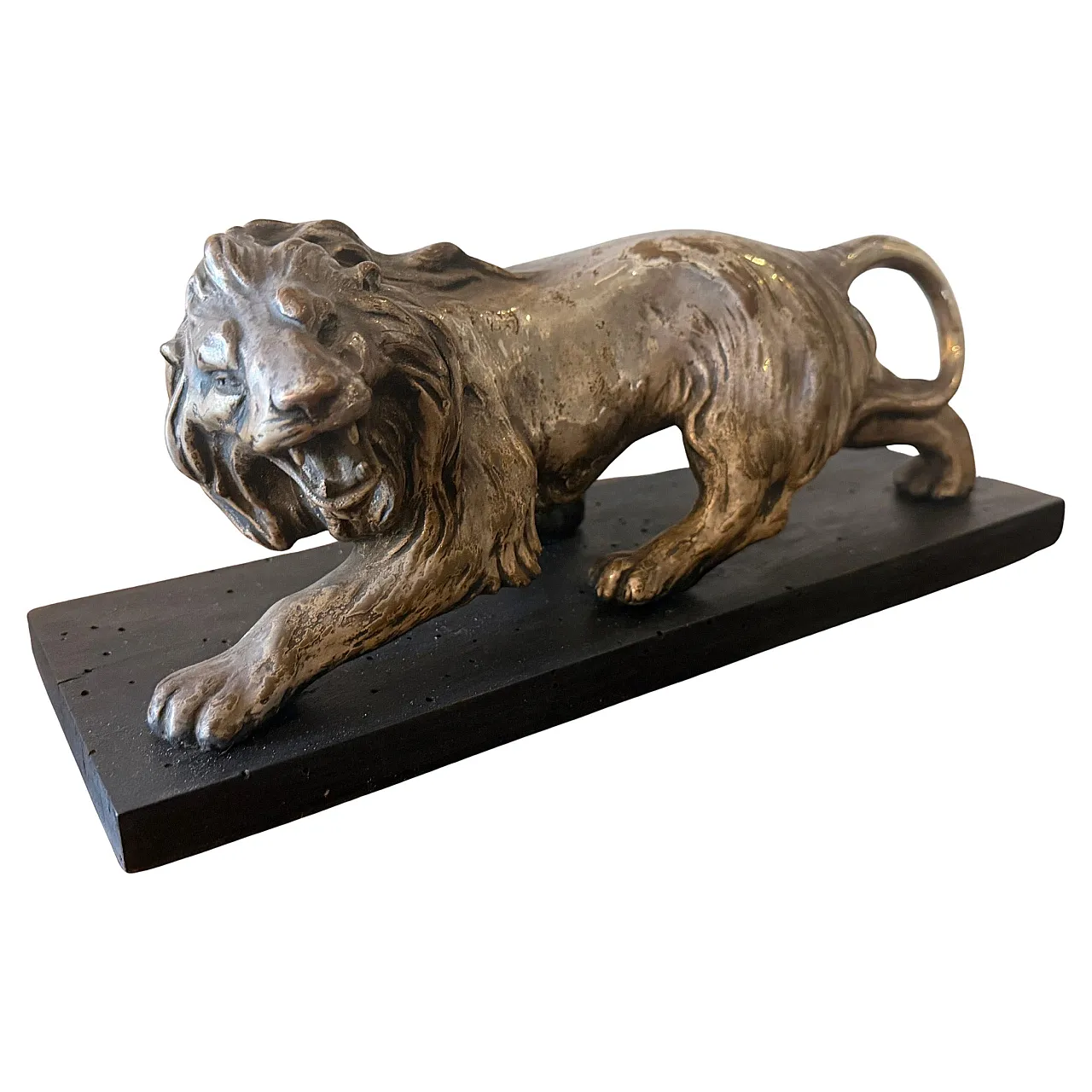 Art Deco style silver and copper roaring lion sculpture, 1940s 2