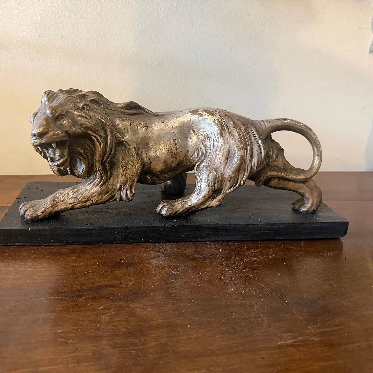Art Deco style silver and copper roaring lion sculpture, 1940s 3