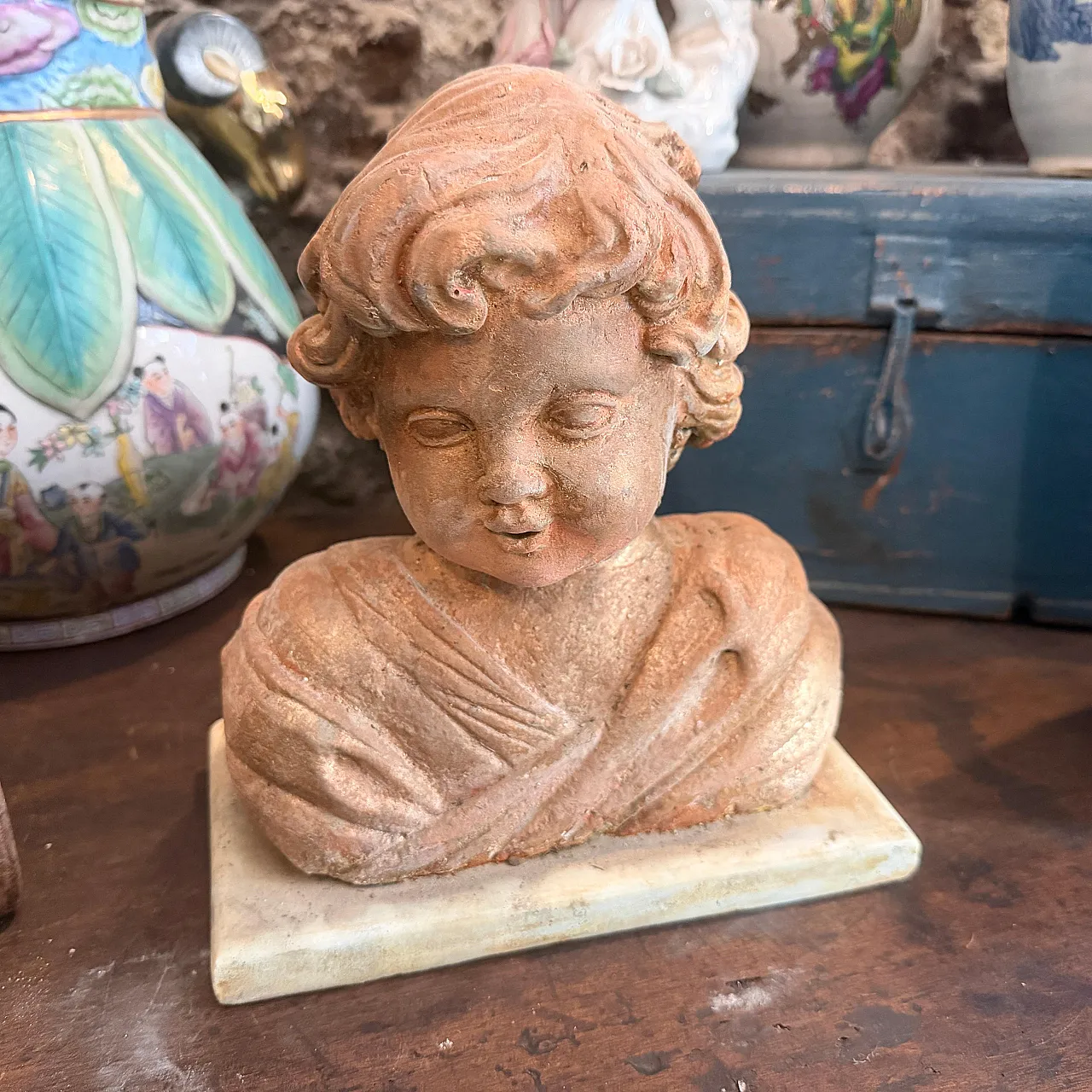 Putto, mixed stone sculpture with marble base, 1940s 6