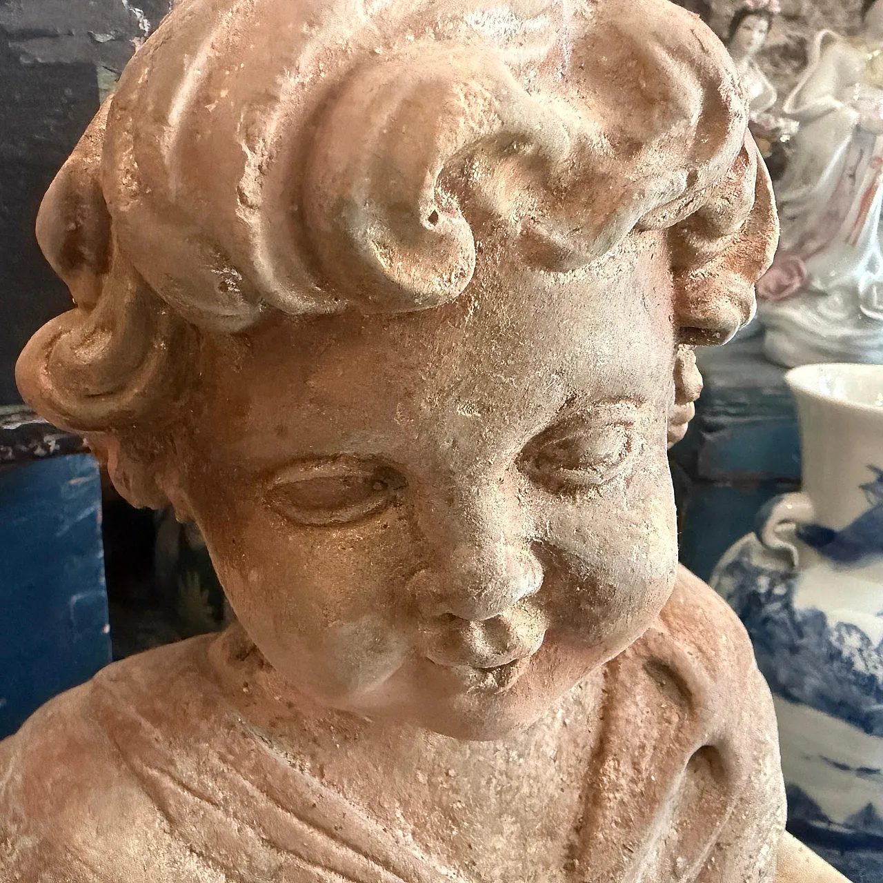 Putto, mixed stone sculpture with marble base, 1940s 8