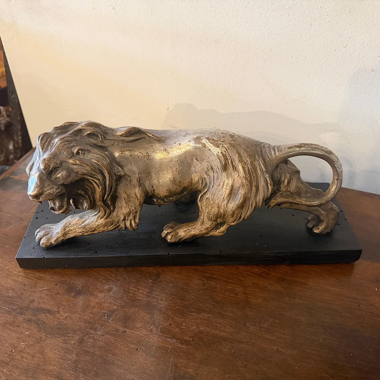 Art Deco style silver and copper roaring lion sculpture, 1940s 8