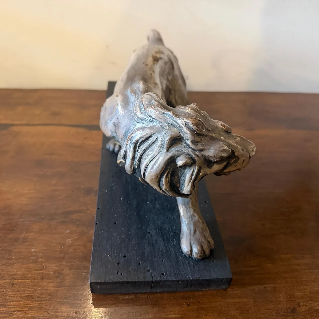 Art Deco style silver and copper roaring lion sculpture, 1940s 9