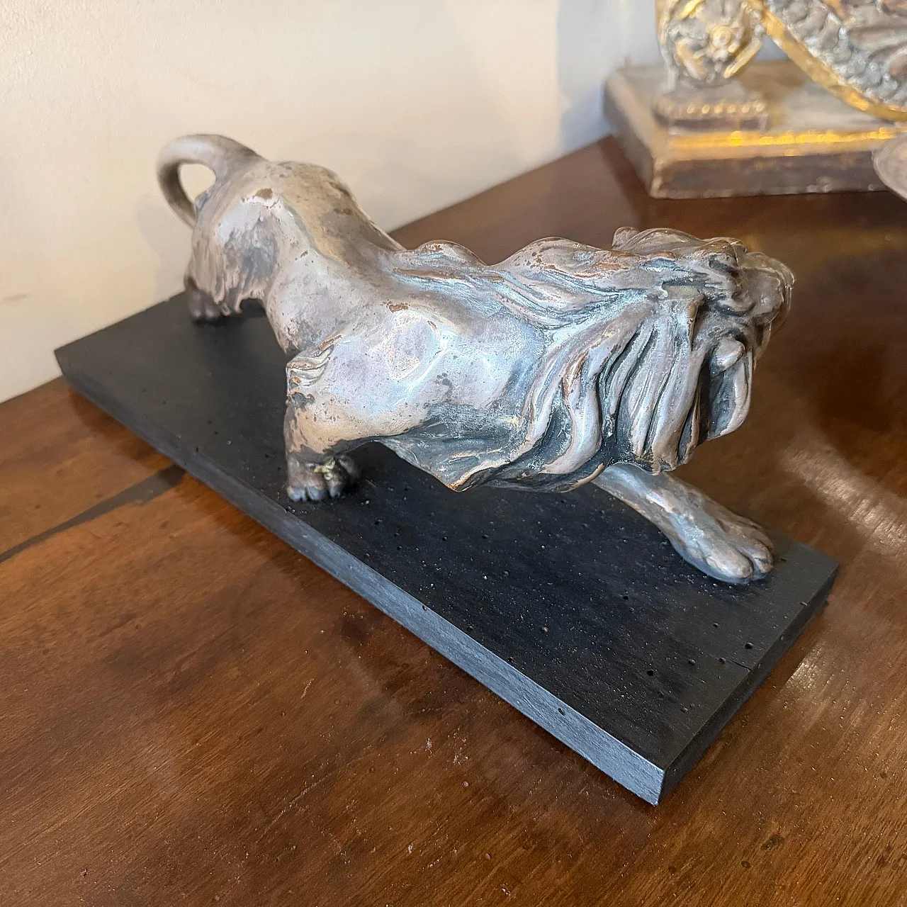 Art Deco style silver and copper roaring lion sculpture, 1940s 10