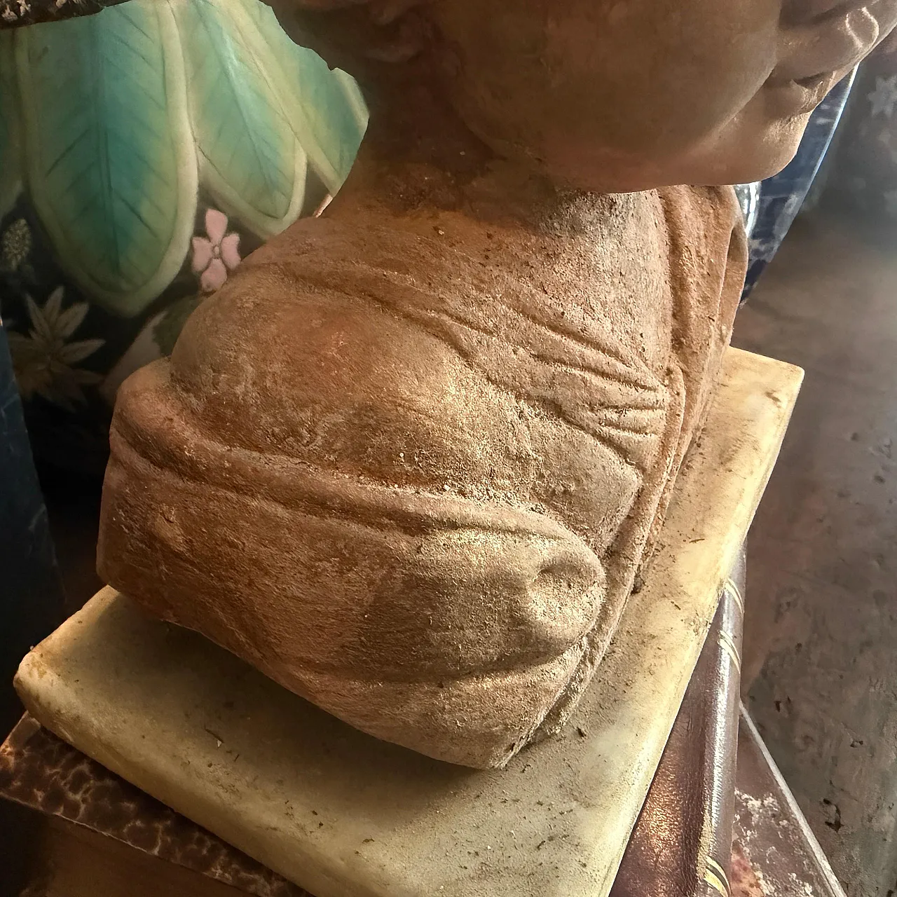 Putto, mixed stone sculpture with marble base, 1940s 11