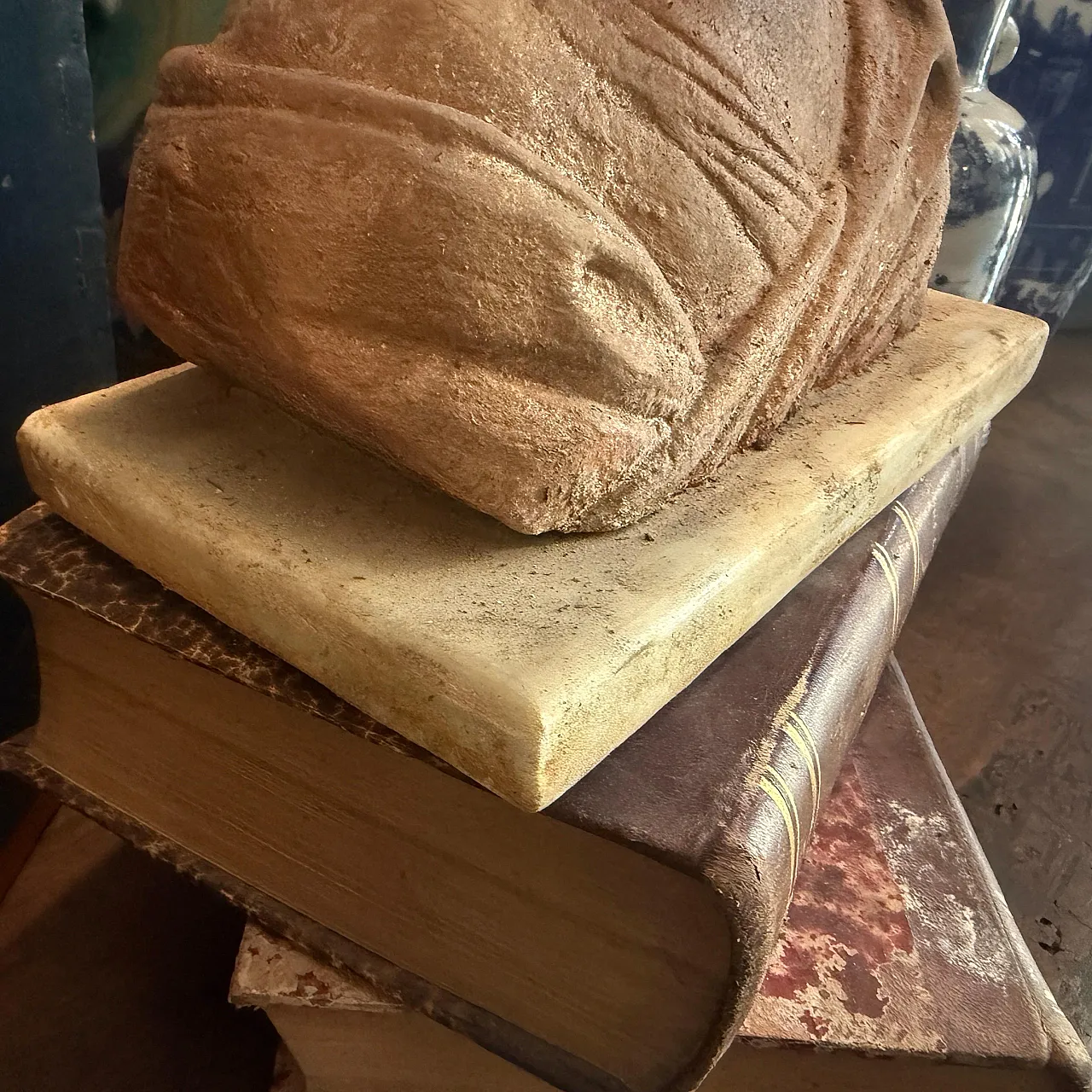 Putto, mixed stone sculpture with marble base, 1940s 12