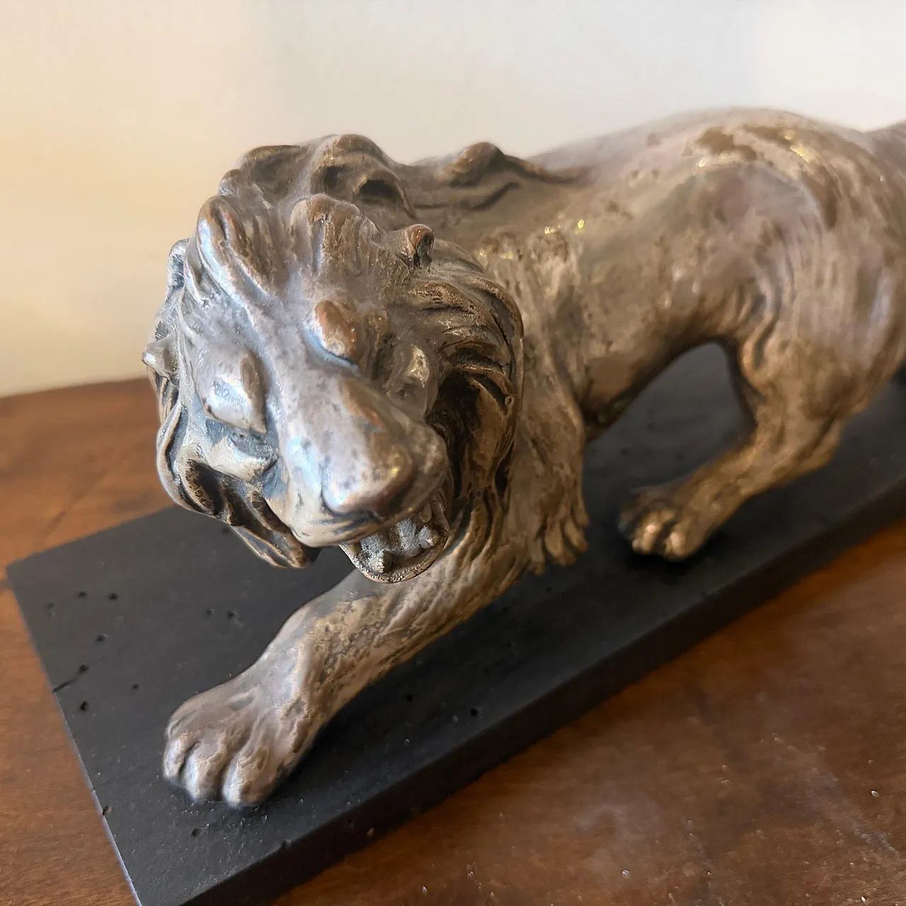 Art Deco style silver and copper roaring lion sculpture, 1940s 12