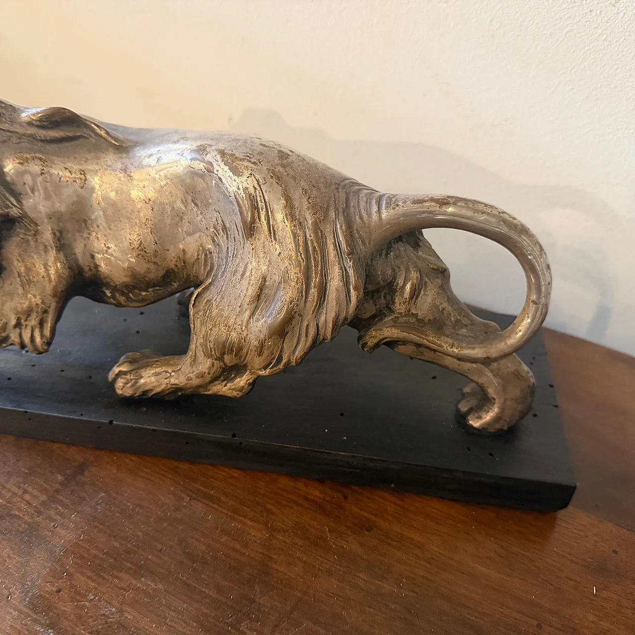 Art Deco style silver and copper roaring lion sculpture, 1940s 13