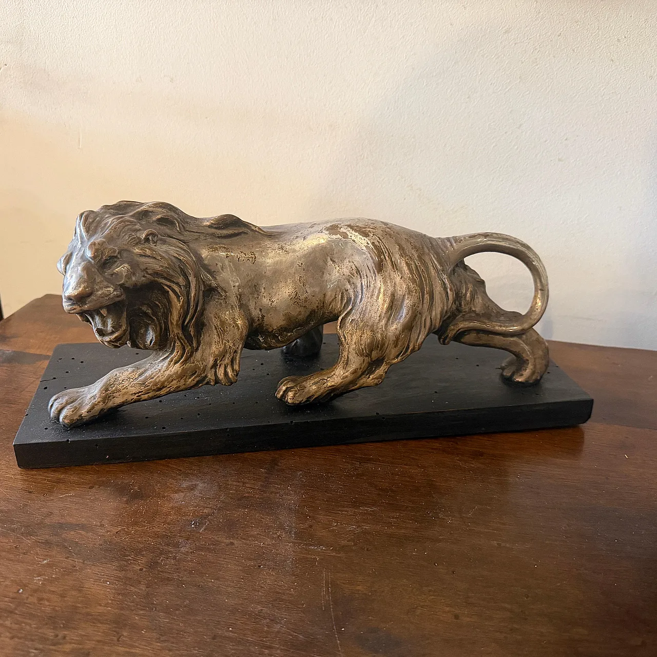 Art Deco style silver and copper roaring lion sculpture, 1940s 14