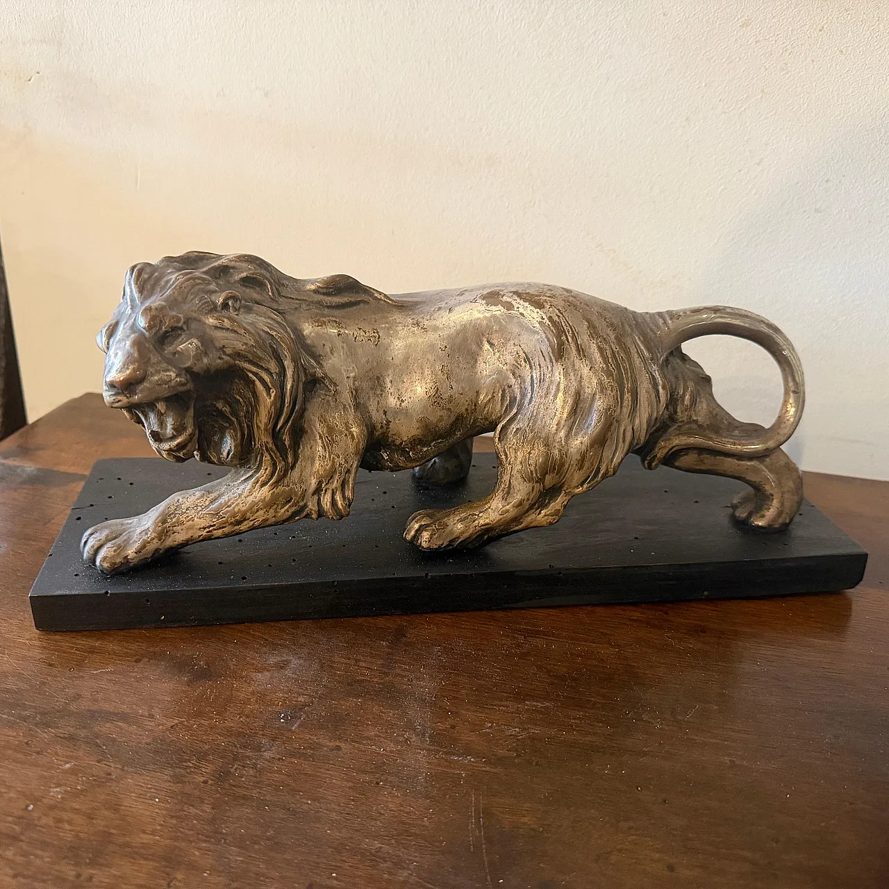Art Deco style silver and copper roaring lion sculpture, 1940s 16
