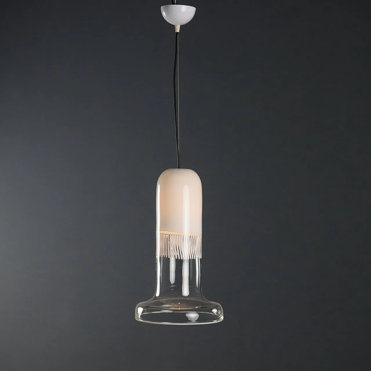 Plafoniera in vetro trasparente e lattiginoso, '900 1