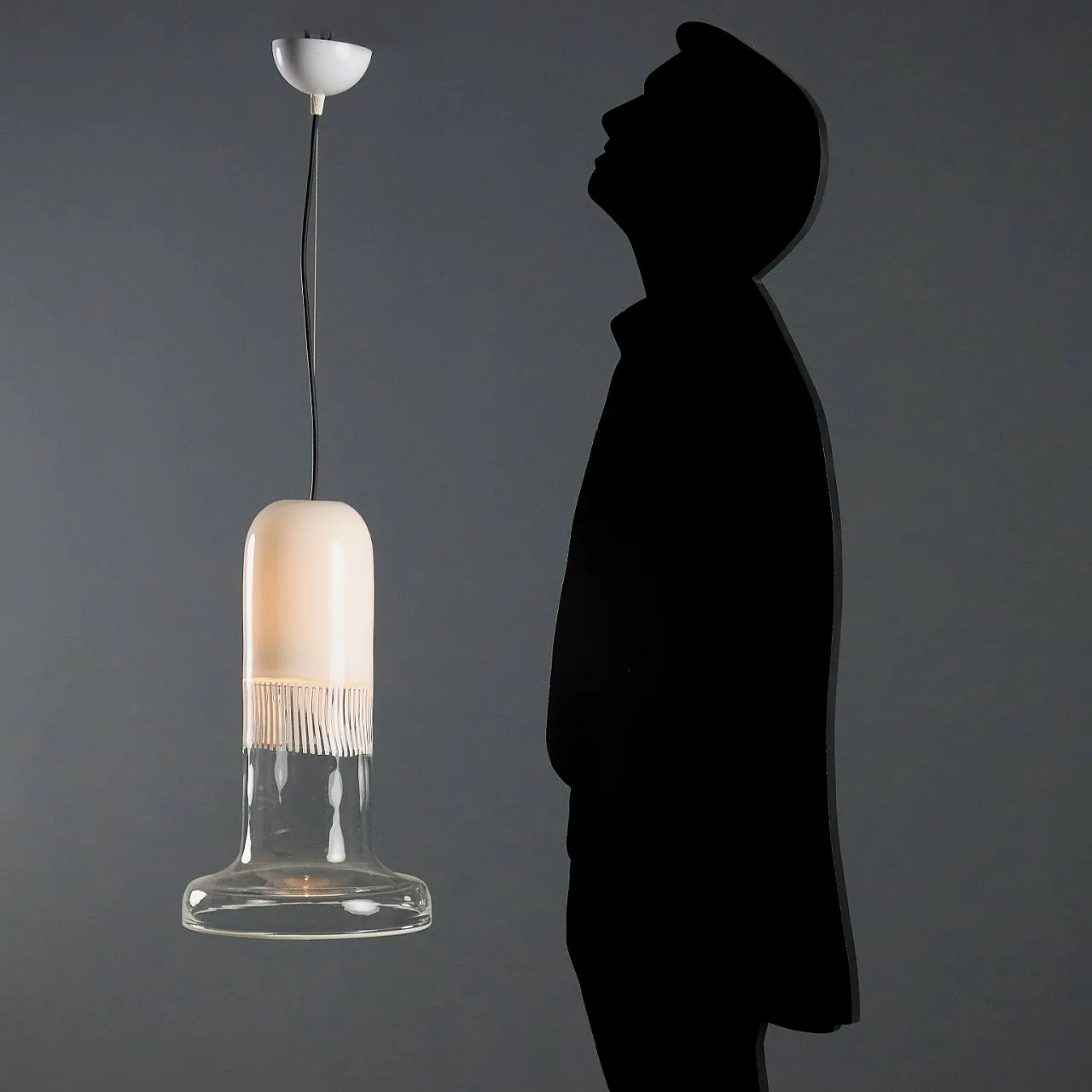 Plafoniera in vetro trasparente e lattiginoso, '900 2