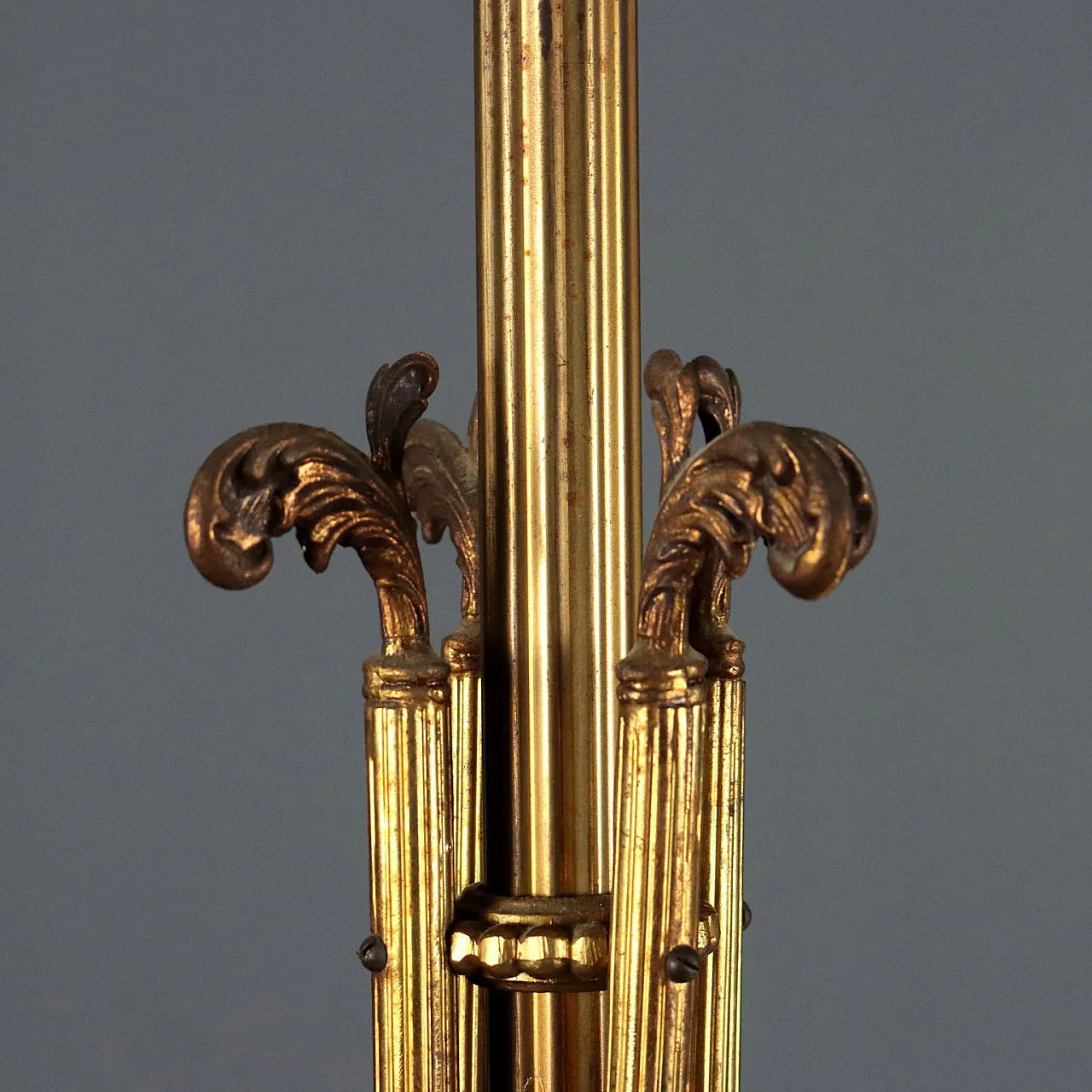 Lampadario Impero in metallo dorato e vetro trasparente, primo '900 6