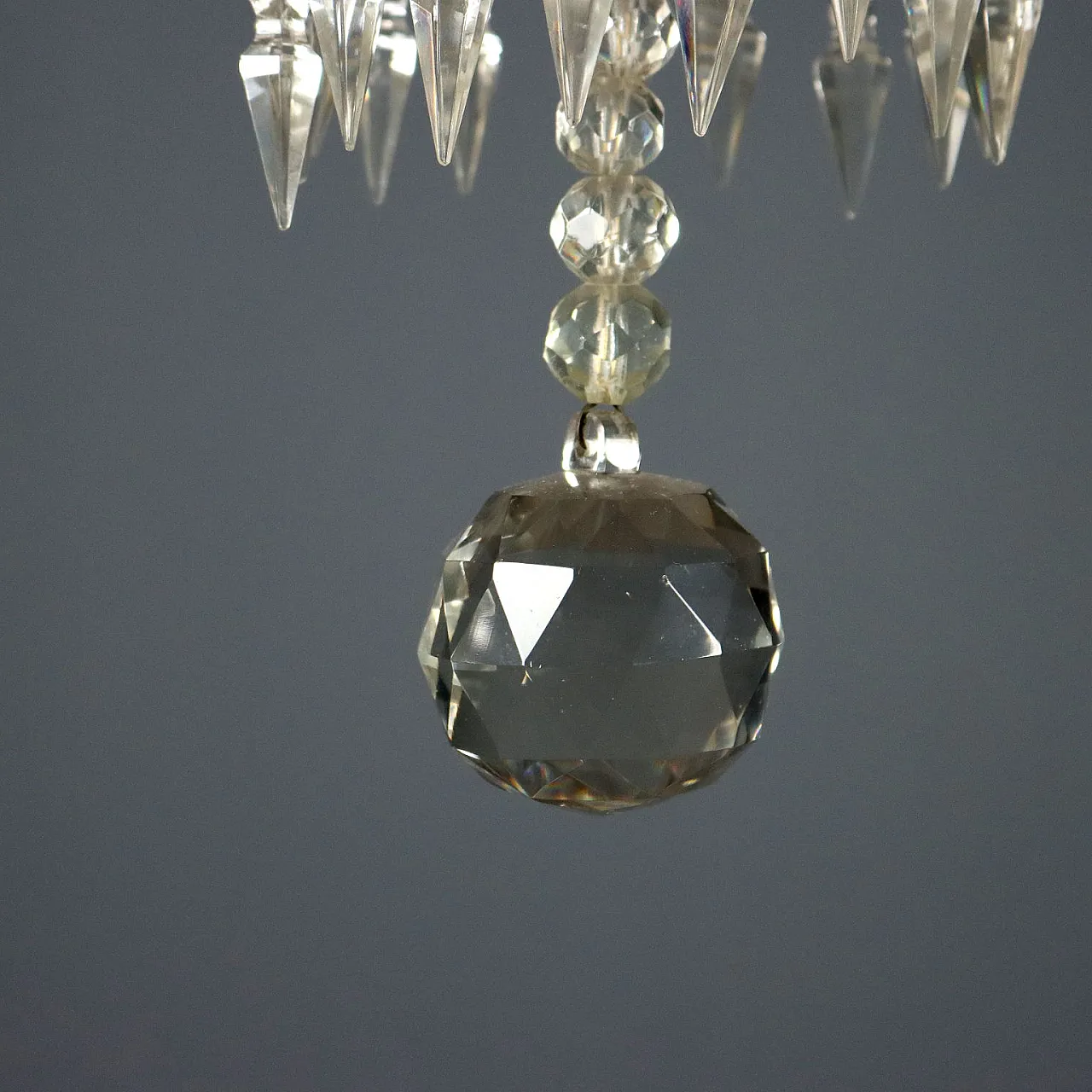 Lampadario Impero in metallo dorato e vetro trasparente, primo '900 8