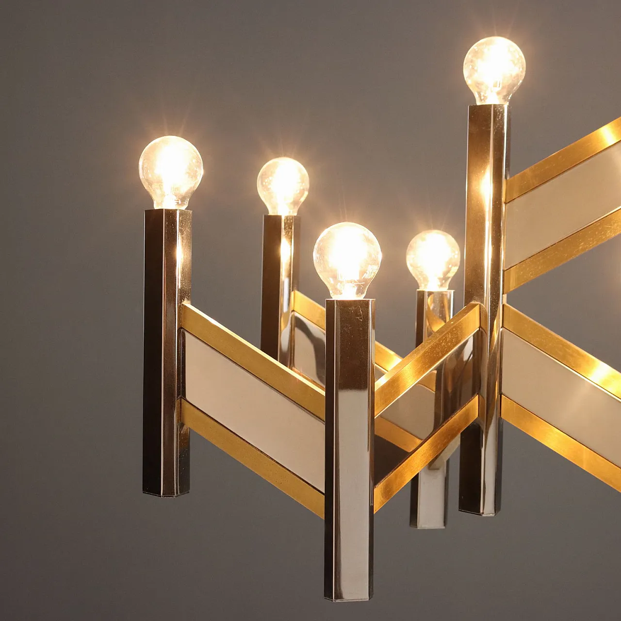 Chandelier in chrome-plated & brass-plated metal frame, 20th century 3