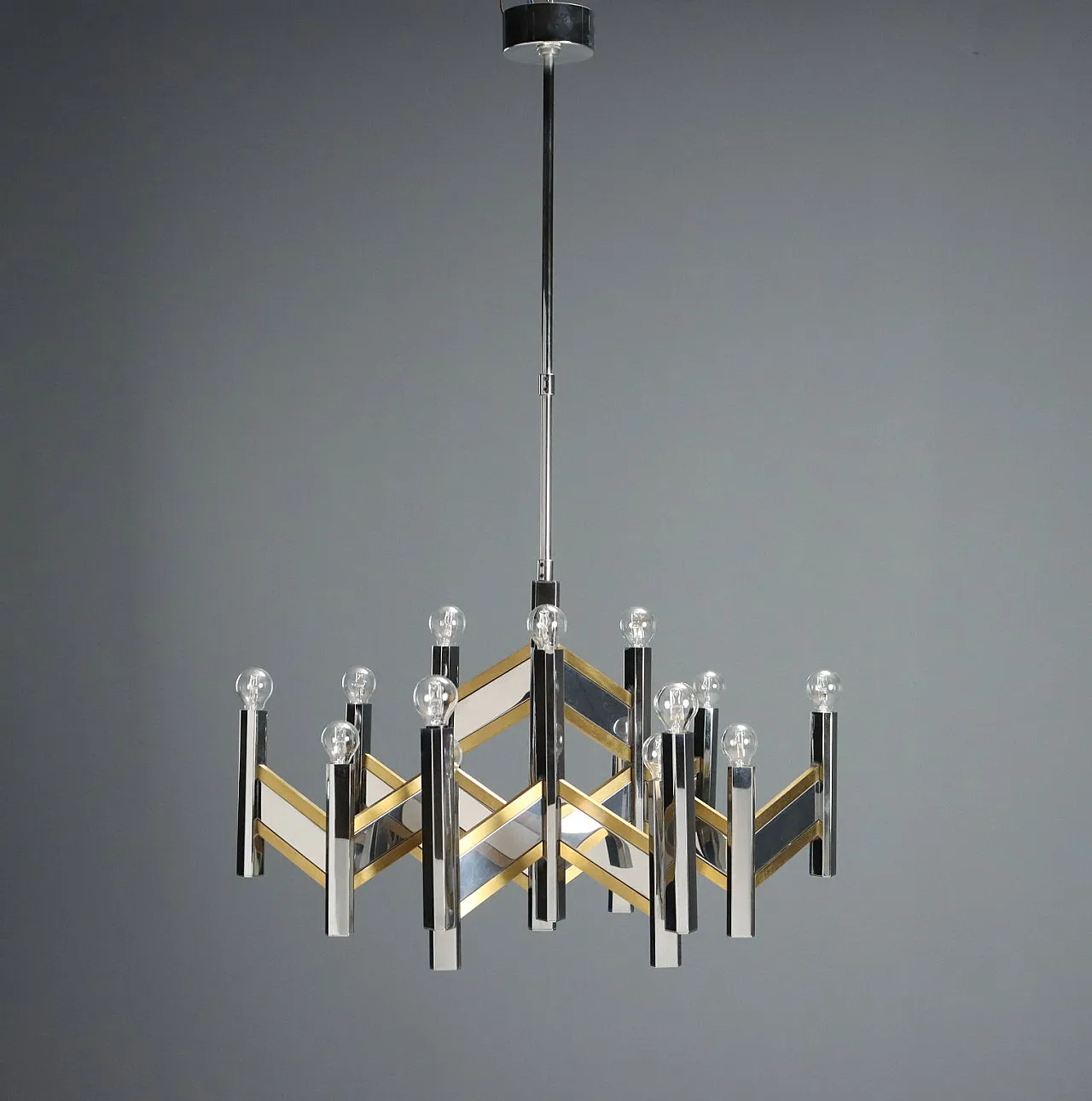 Chandelier in chrome-plated & brass-plated metal frame, 20th century 7