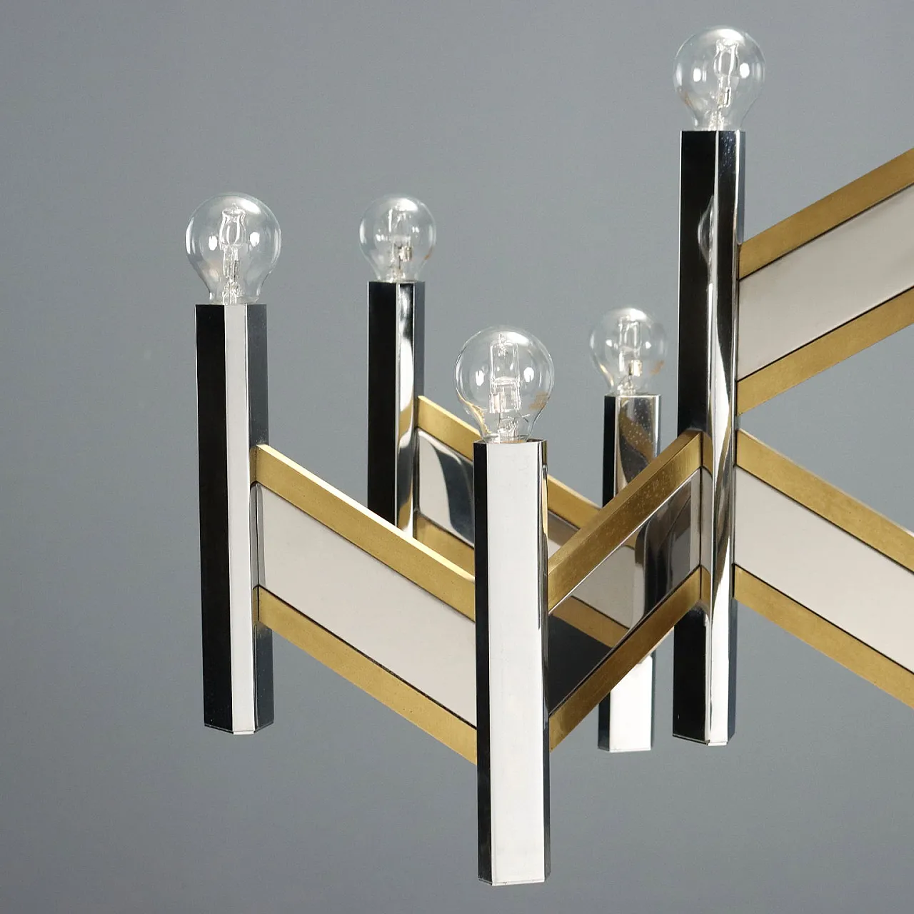 Chandelier in chrome-plated & brass-plated metal frame, 20th century 8