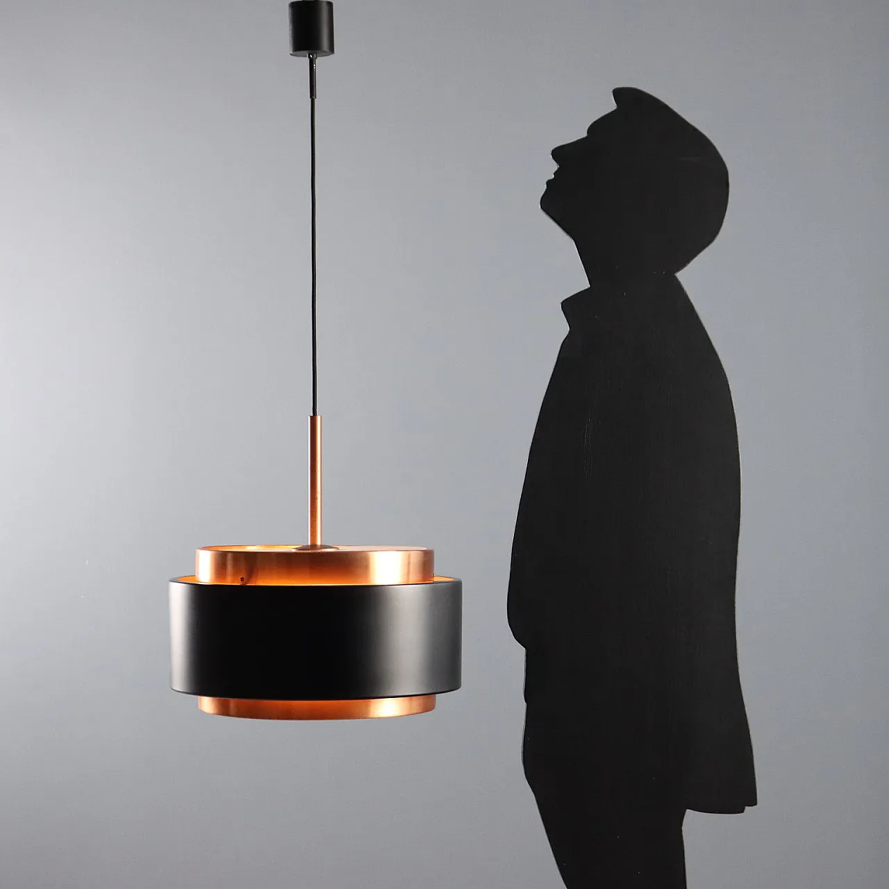 Lampadario in metallo rame spazzolato e metallo verniciato, '900 2