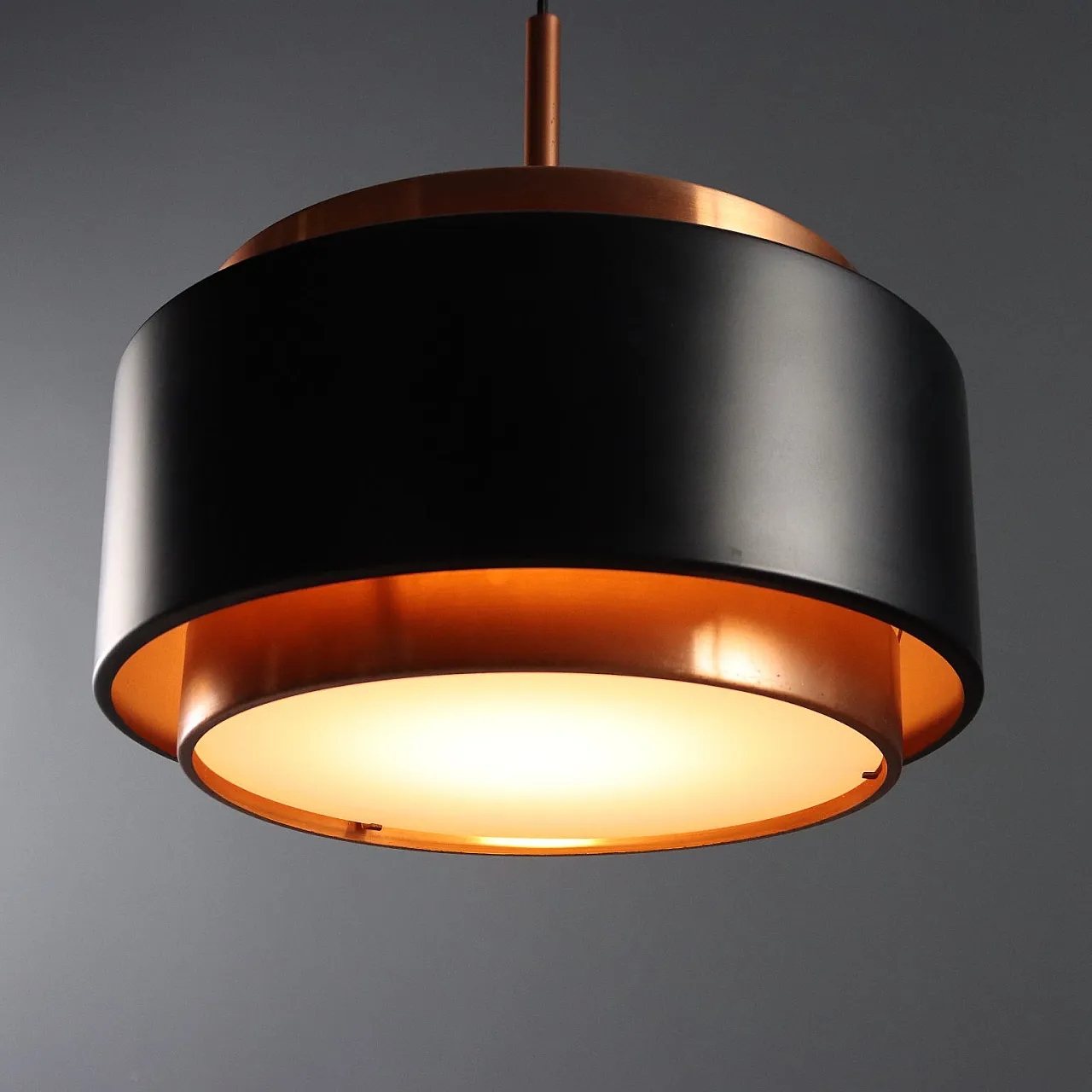 Lampadario in metallo rame spazzolato e metallo verniciato, '900 3