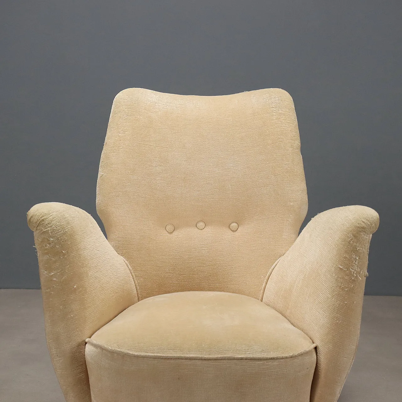 Poltroncina, imbottitura a molle, rivestimento in velluto, '900 3