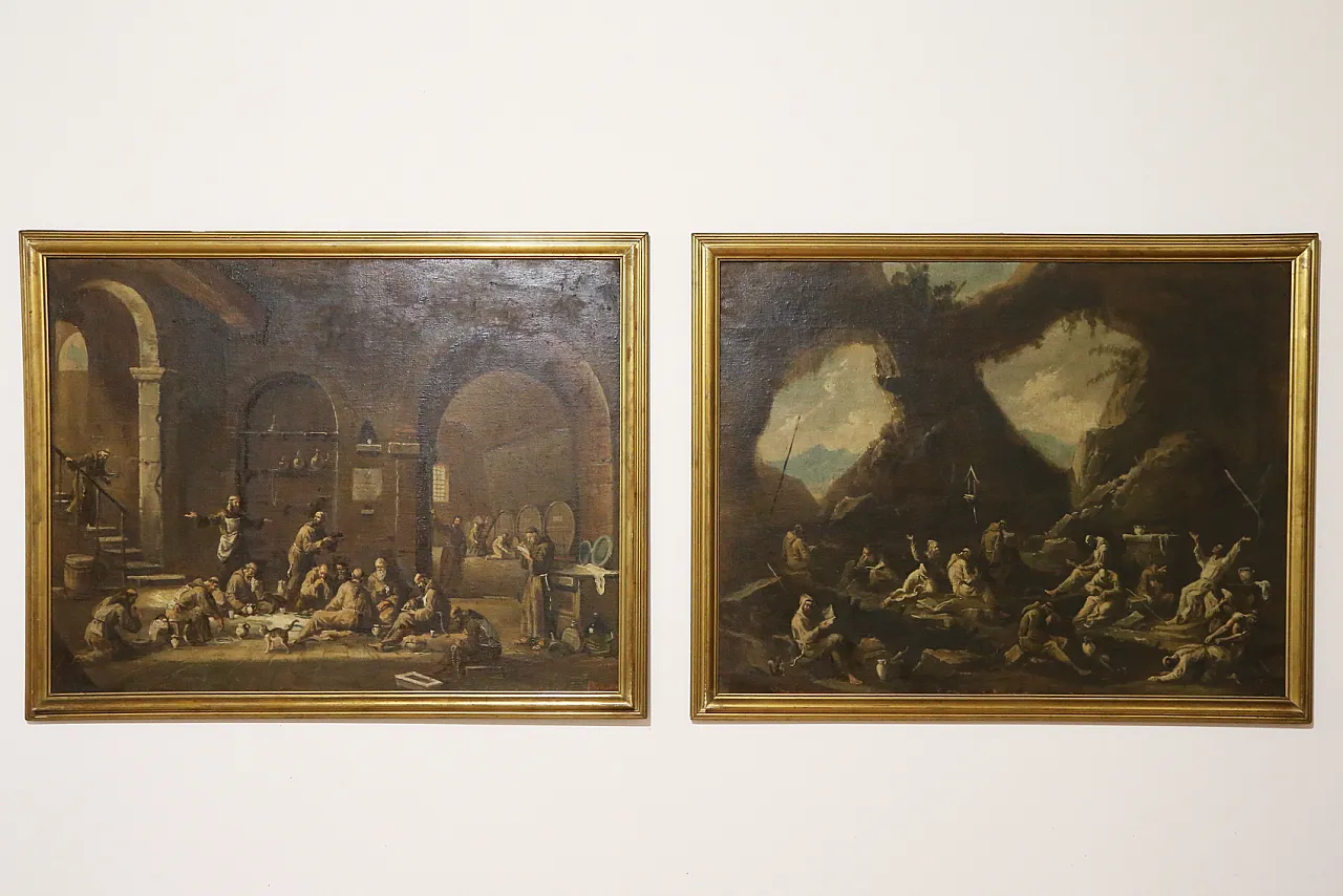 Scenes with monks, pair of oil paintings on canvas, 19th century 1