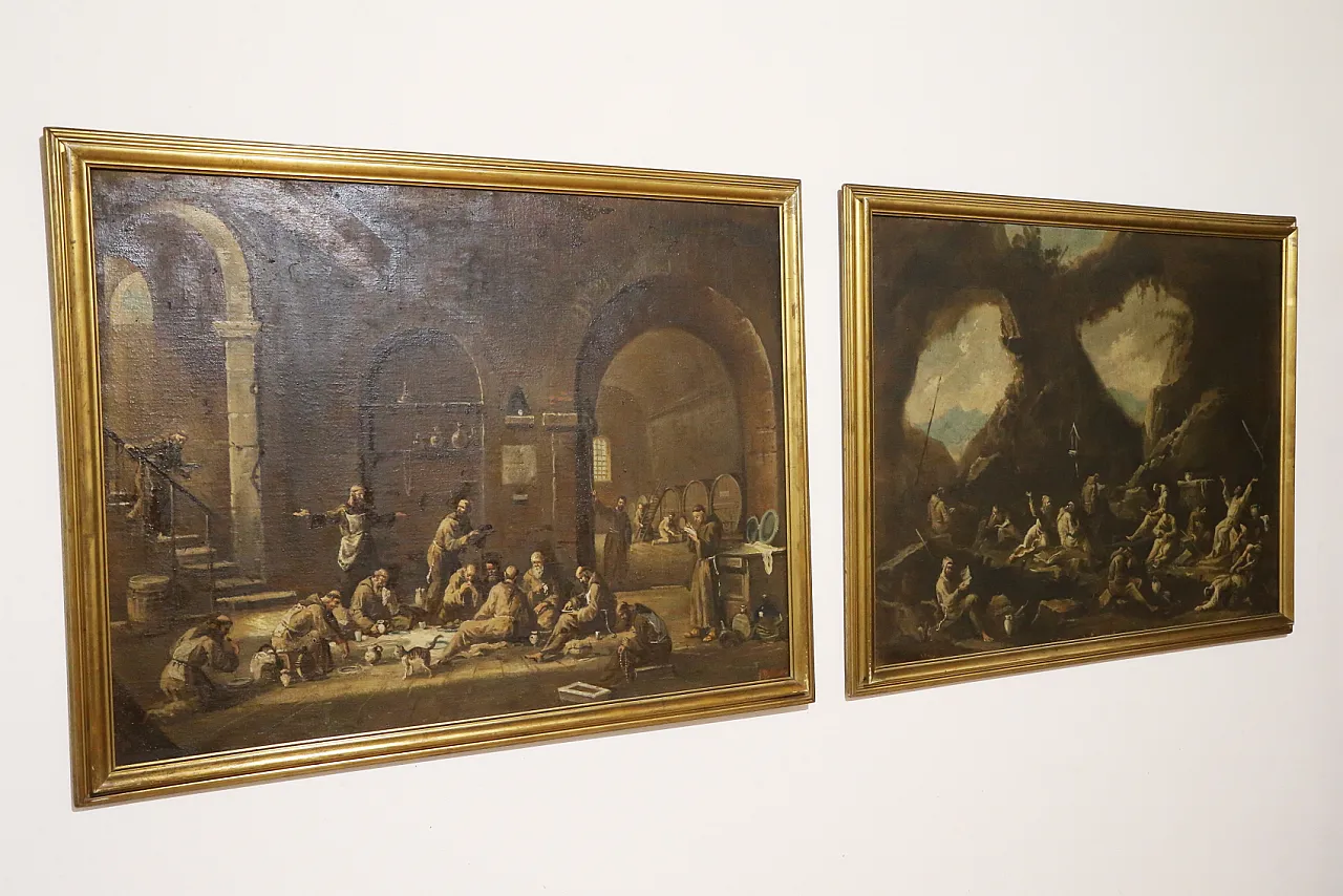 Scenes with monks, pair of oil paintings on canvas, 19th century 2
