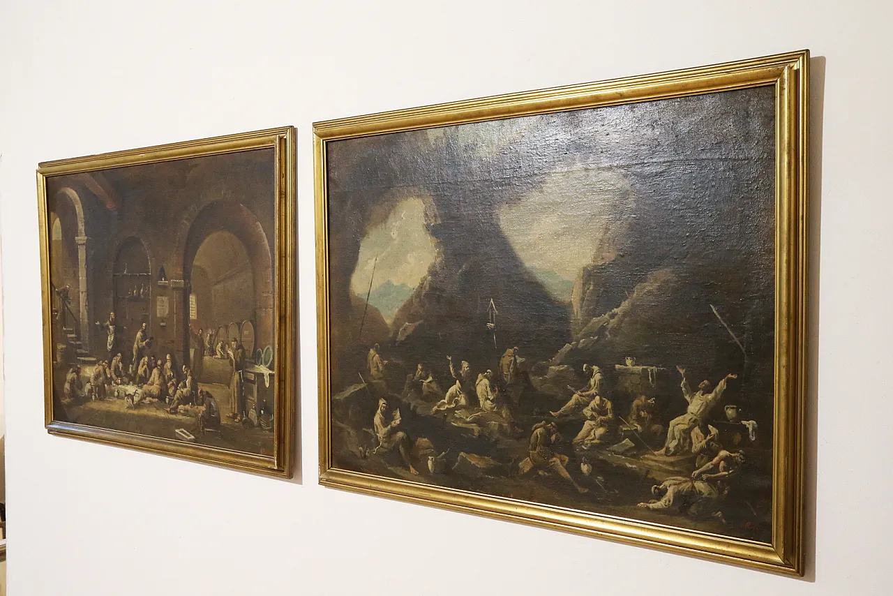 Scenes with monks, pair of oil paintings on canvas, 19th century 3