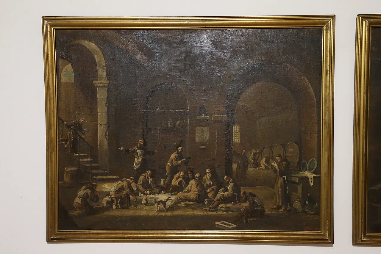 Scenes with monks, pair of oil paintings on canvas, 19th century 4