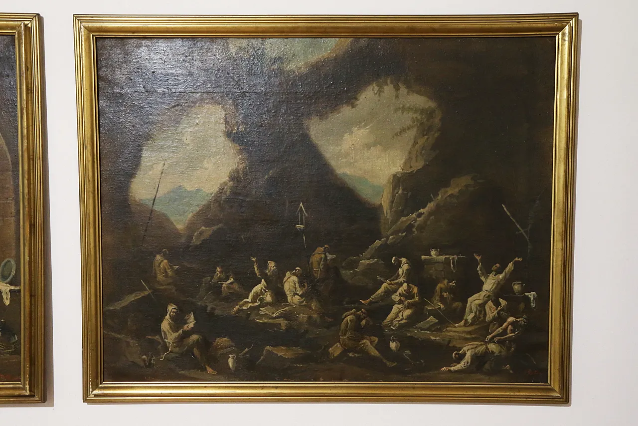Scenes with monks, pair of oil paintings on canvas, 19th century 5