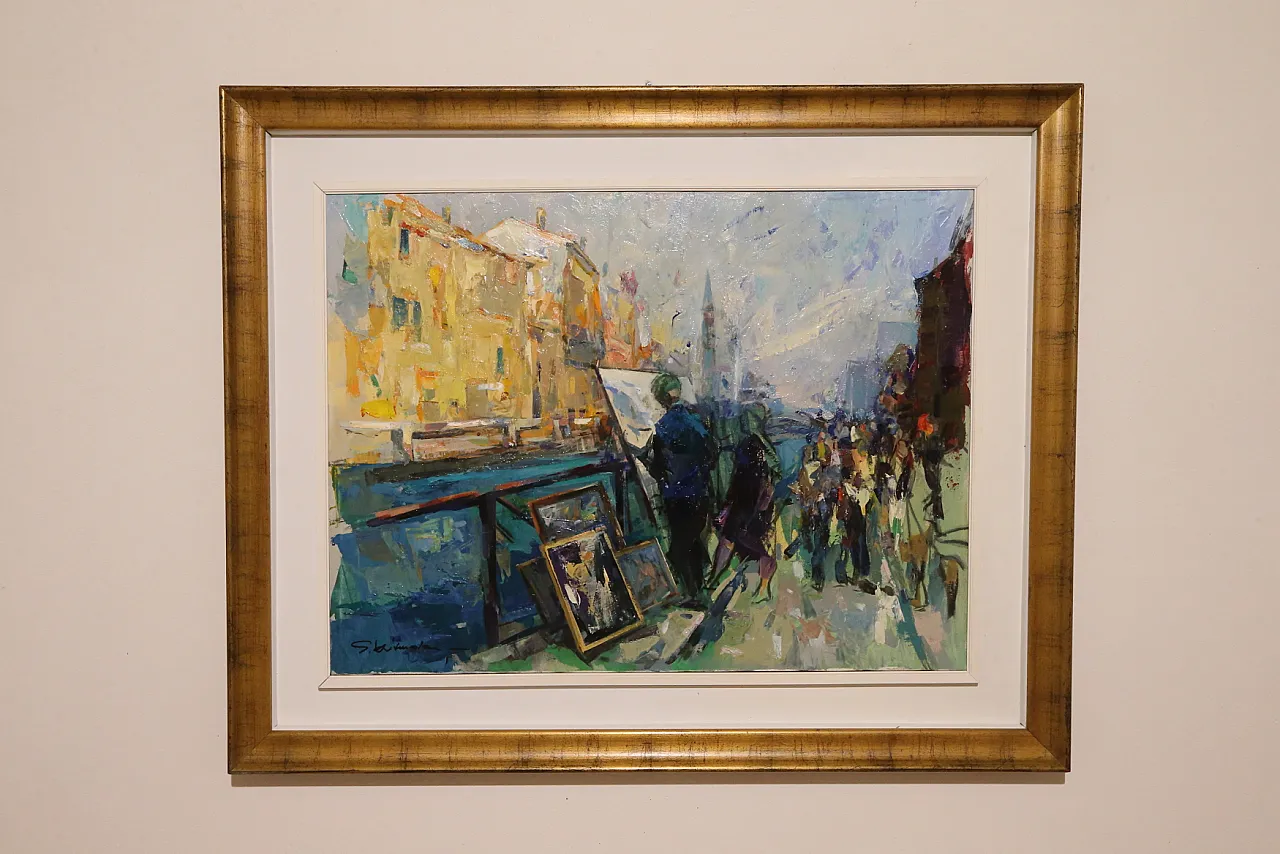 Navigli Milan by Giuseppe Vismara, oil canvas 1990s 1