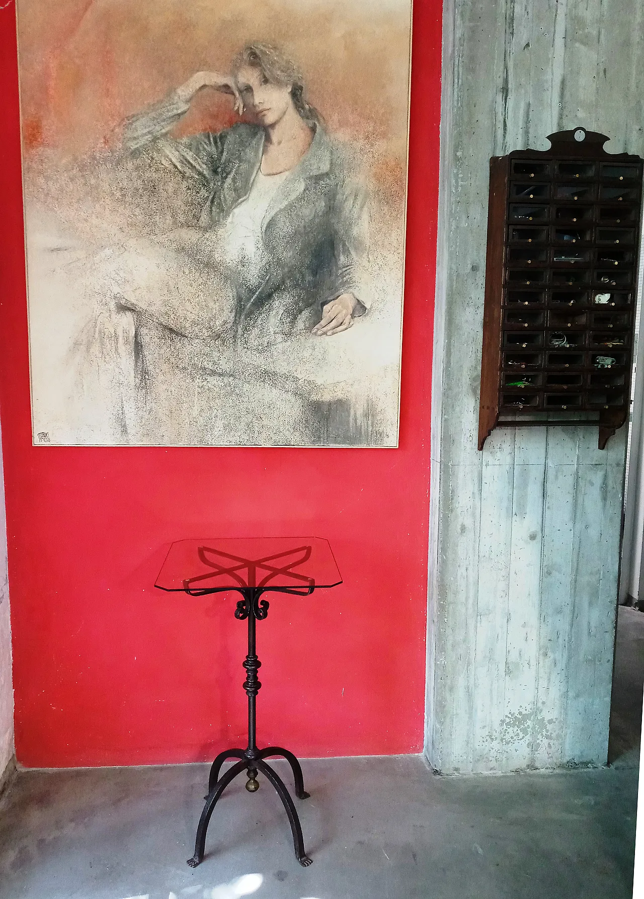 Side table with wrought iron base, 50s 2