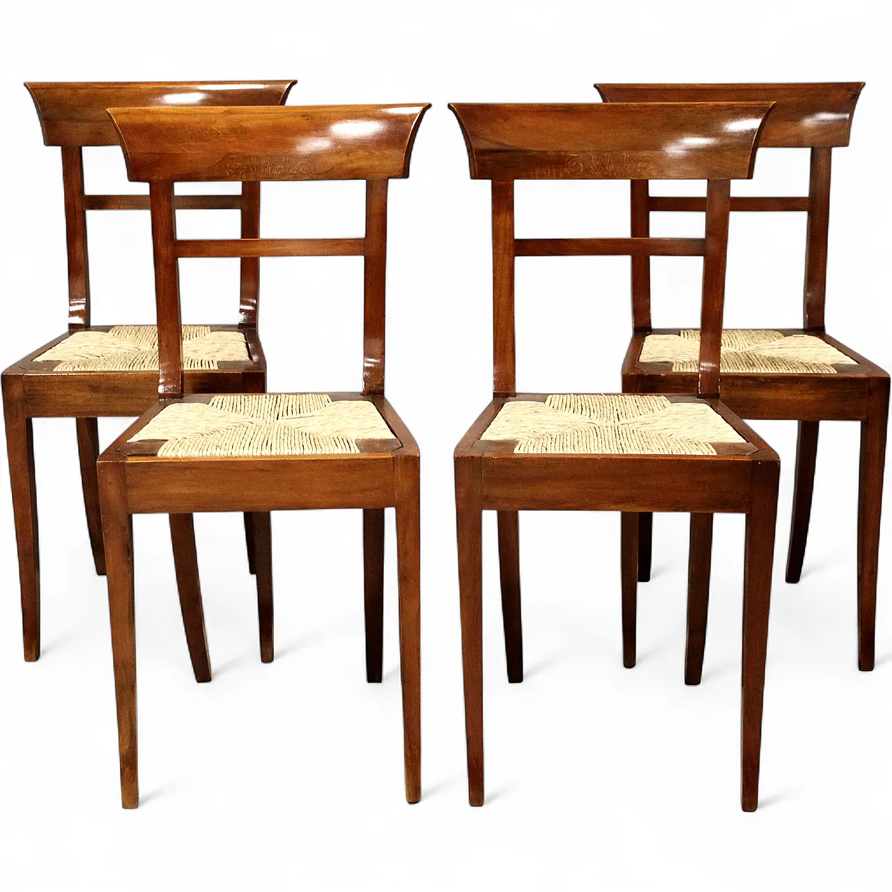 4 inlaid walnut chairs, 19th century 9
