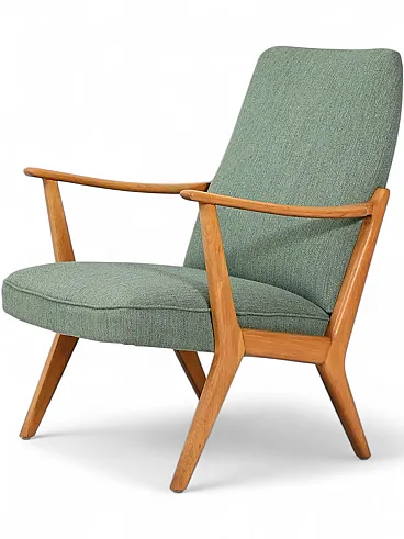 Poltrona scandinava anni 50-60 con rivestimento in lana verde salvia