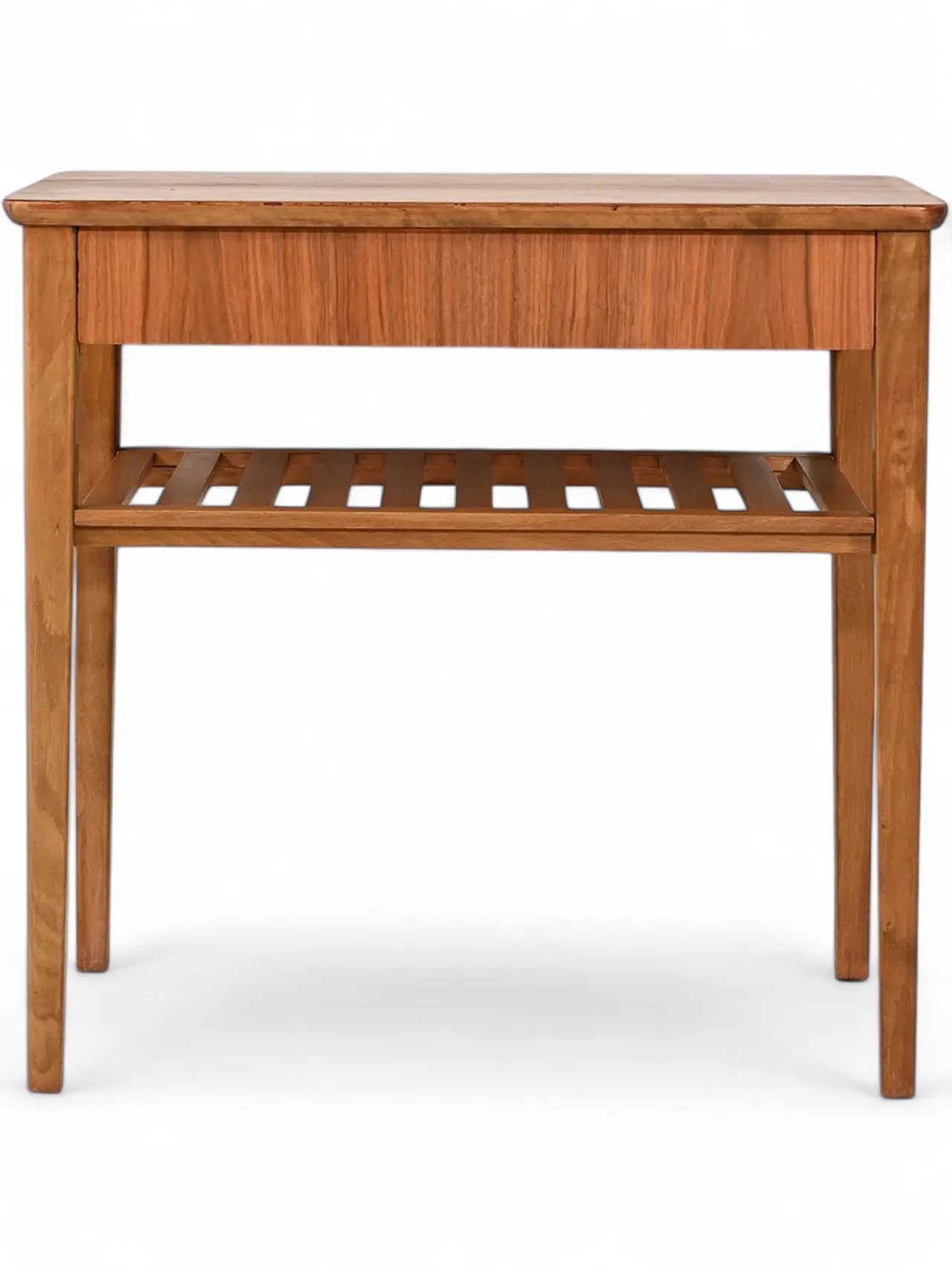 Scandinavian bedside table with slatted magazine rack 10