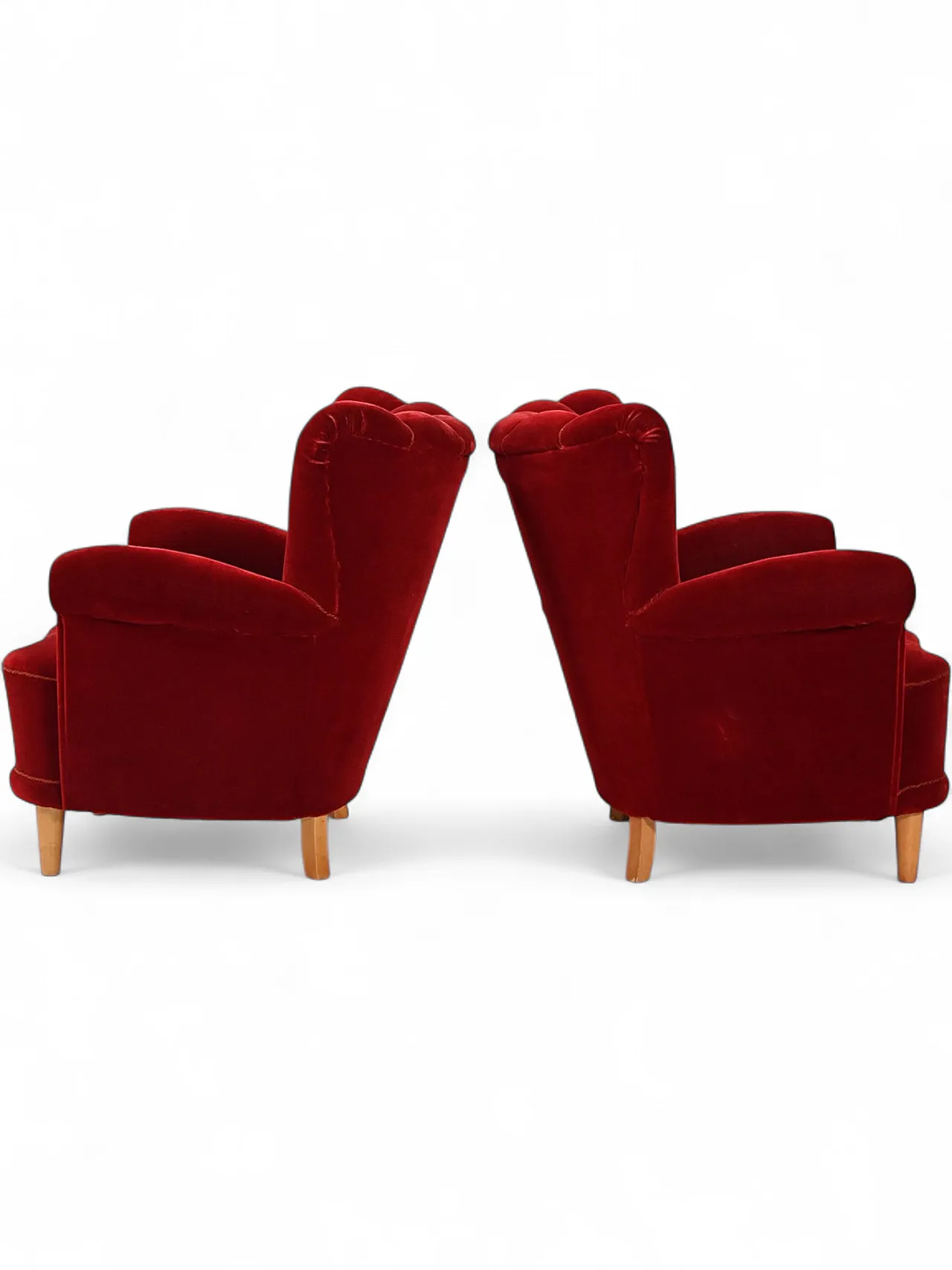 Coppia di poltrone svedesi a conchiglia, anni '40 11