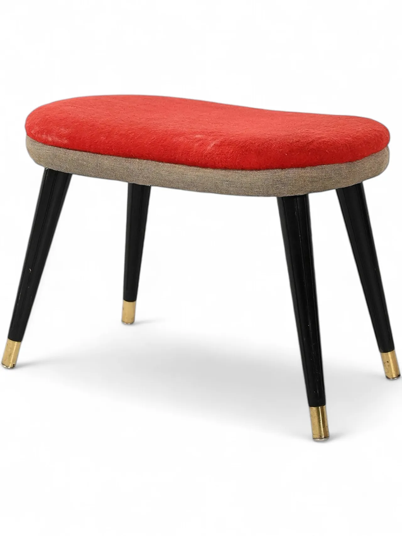 Sgabello scandinavo con velluto rosso e ottone, anni 50 10