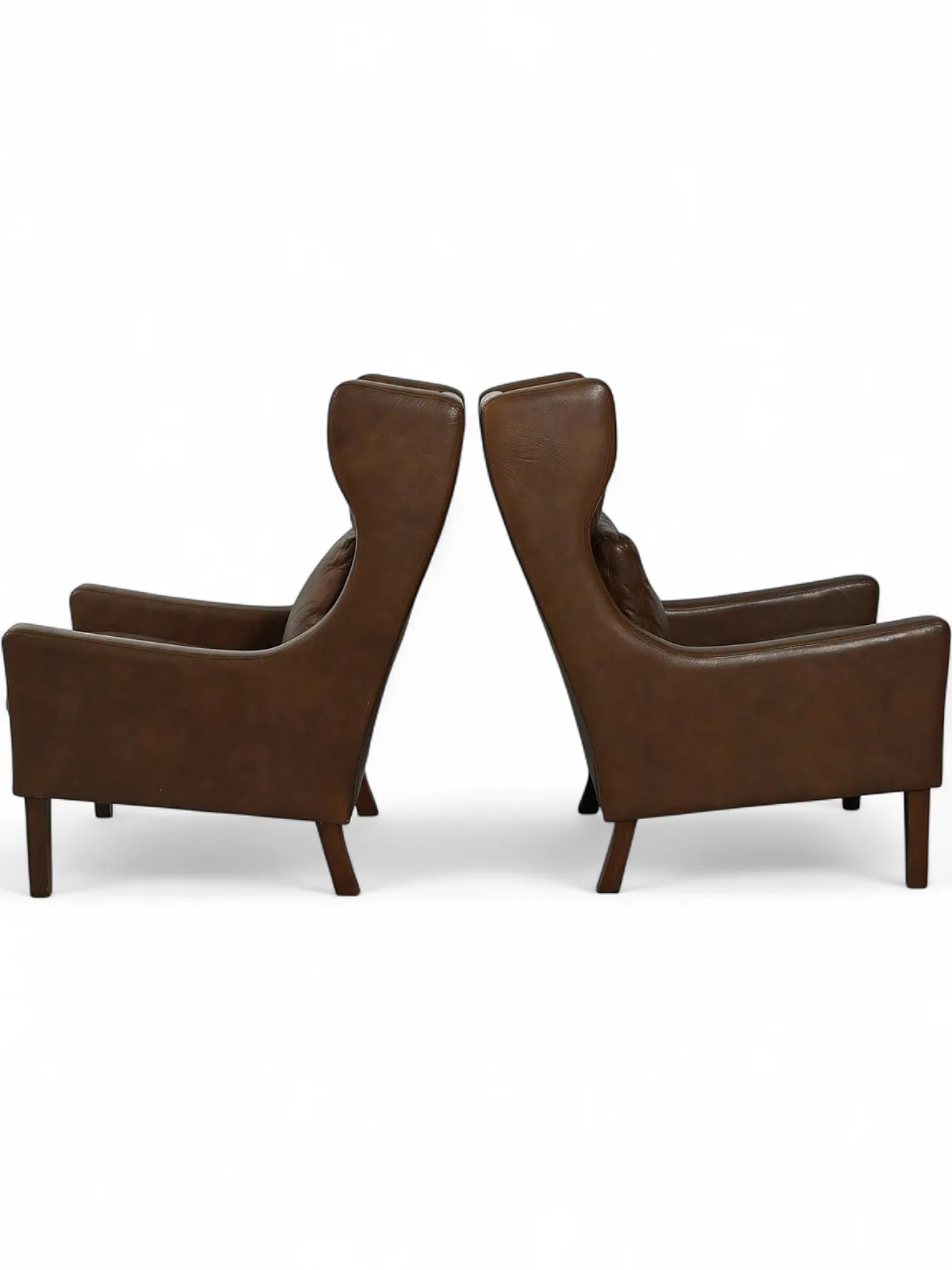 Pair of Danish armchairs in dark brown leather, anni '50 13