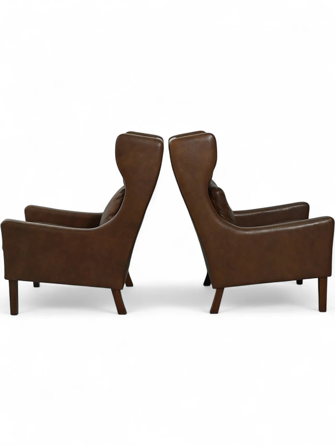 Pair of Danish armchairs in dark brown leather, anni '50 14