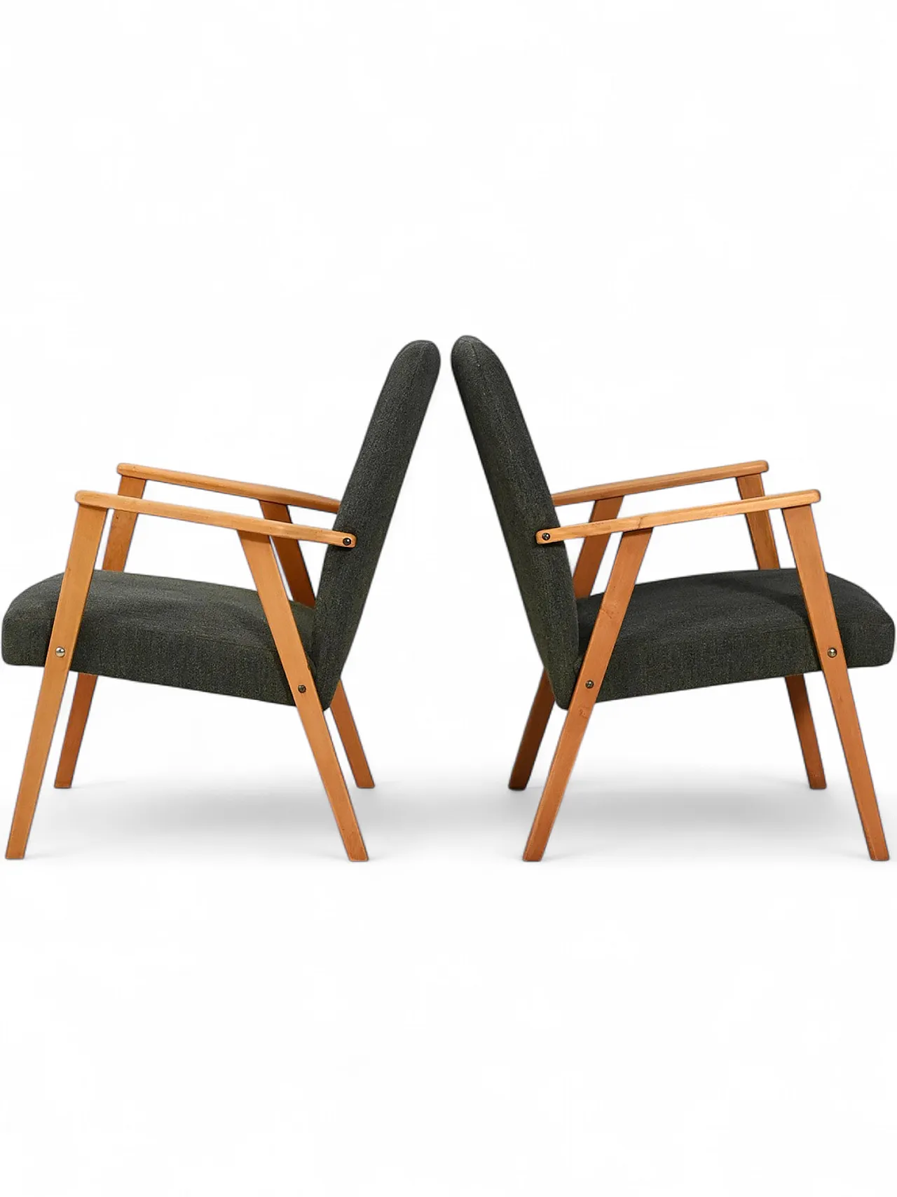 Coppia di Poltrone scandinave in faggio grigia, anni '50 12